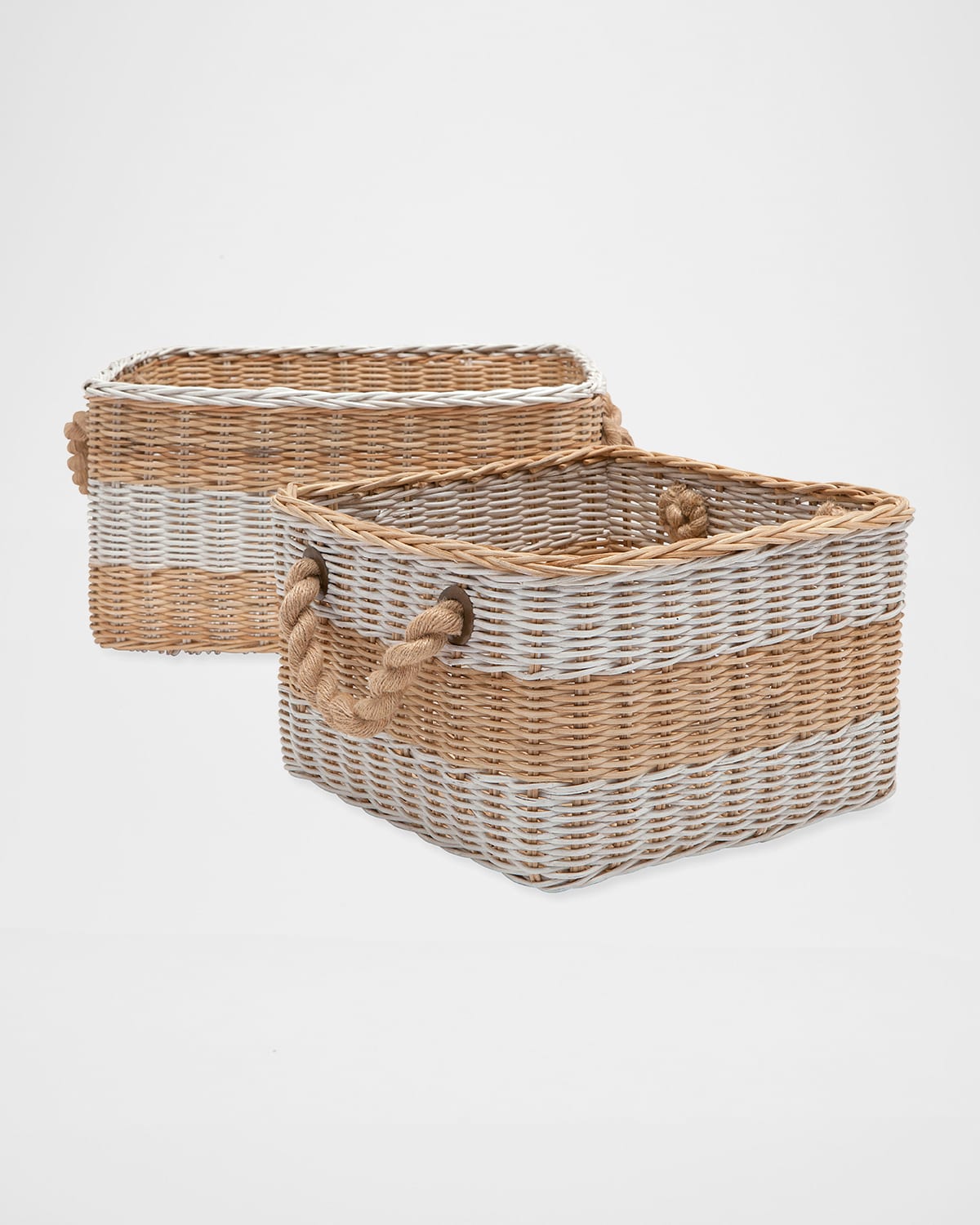 Pigeon & Poodle Nantucket Nested Storage Baskets, Set Of Two In Natural/white