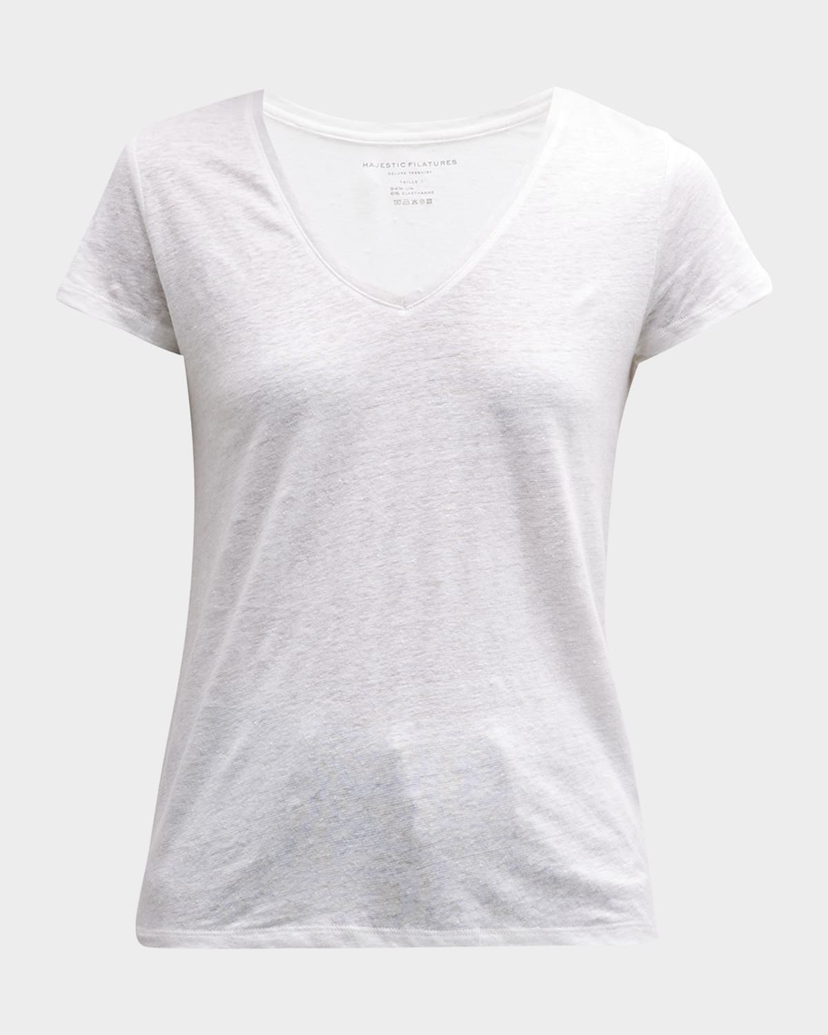 MAJESTIC V-NECK SHORT-SLEEVE STRETCH LINEN T-SHIRT 