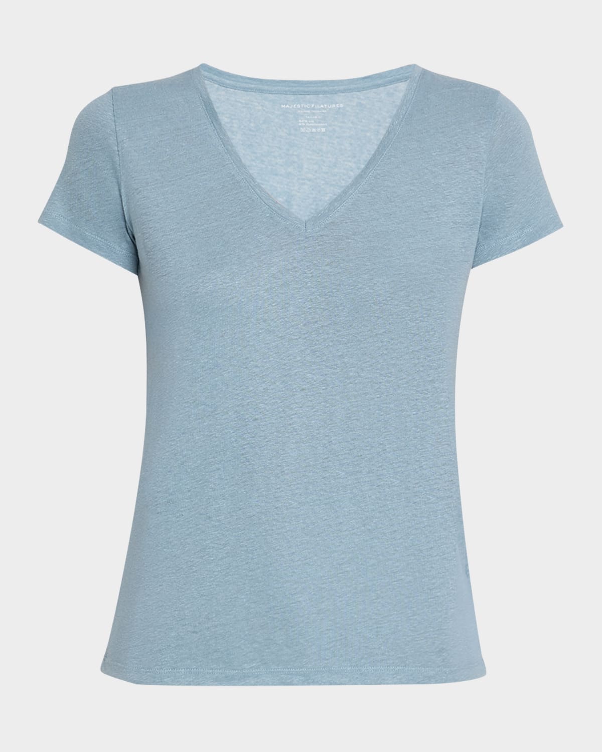 MAJESTIC V-NECK SHORT-SLEEVE STRETCH LINEN T-SHIRT 