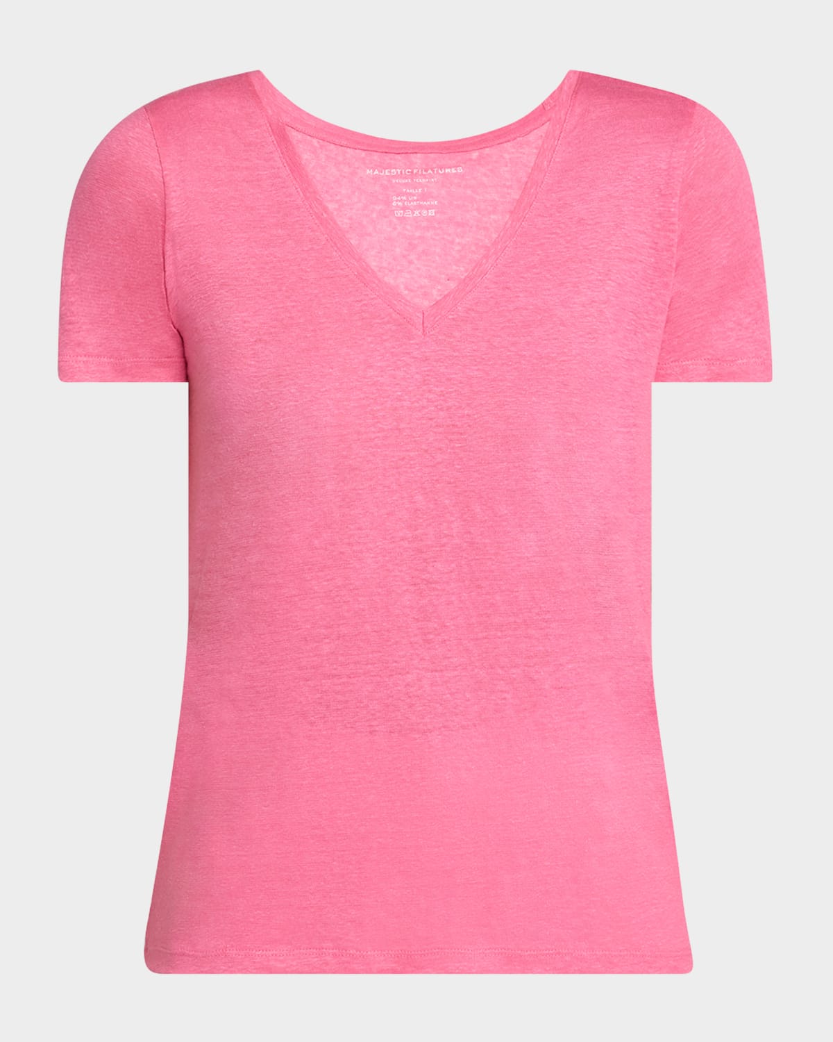 MAJESTIC V-NECK SHORT-SLEEVE STRETCH LINEN T-SHIRT 