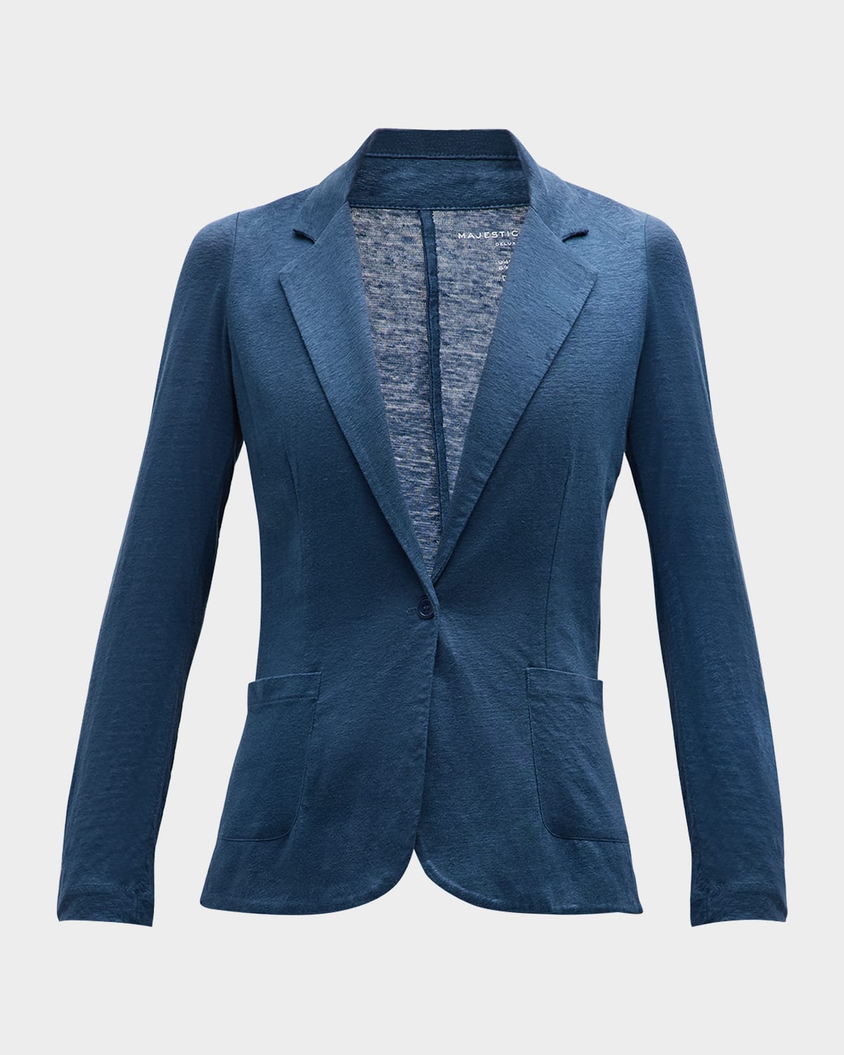 Majestic Stretch Linen One-button Blazer In Bleu Taormina