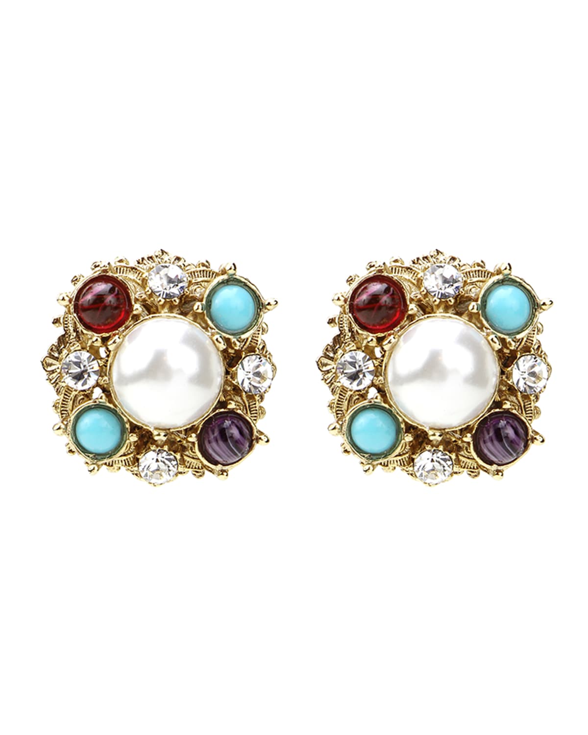 Ben-amun Stone & Pearly Clip-on Earrings