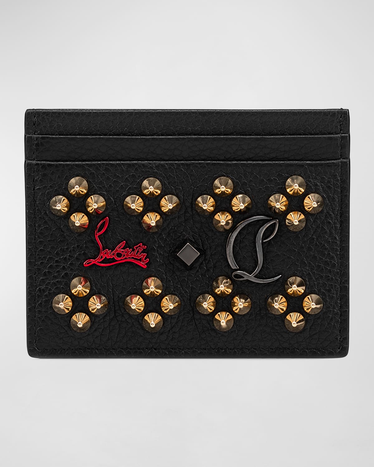 Shop Christian Louboutin Kios Studded Leather Card Case In Black/multi