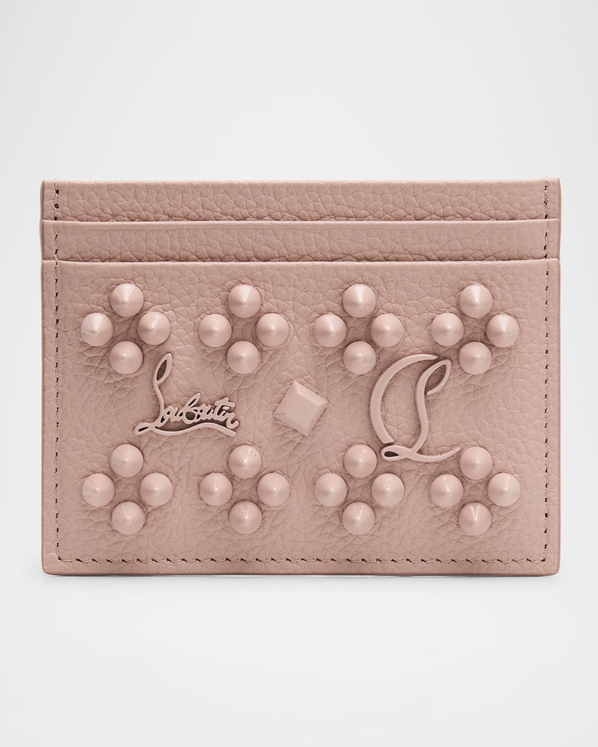 Christian Louboutin Kios Card Case In Leather With Loubinthesky Spikes In Vintage Rose