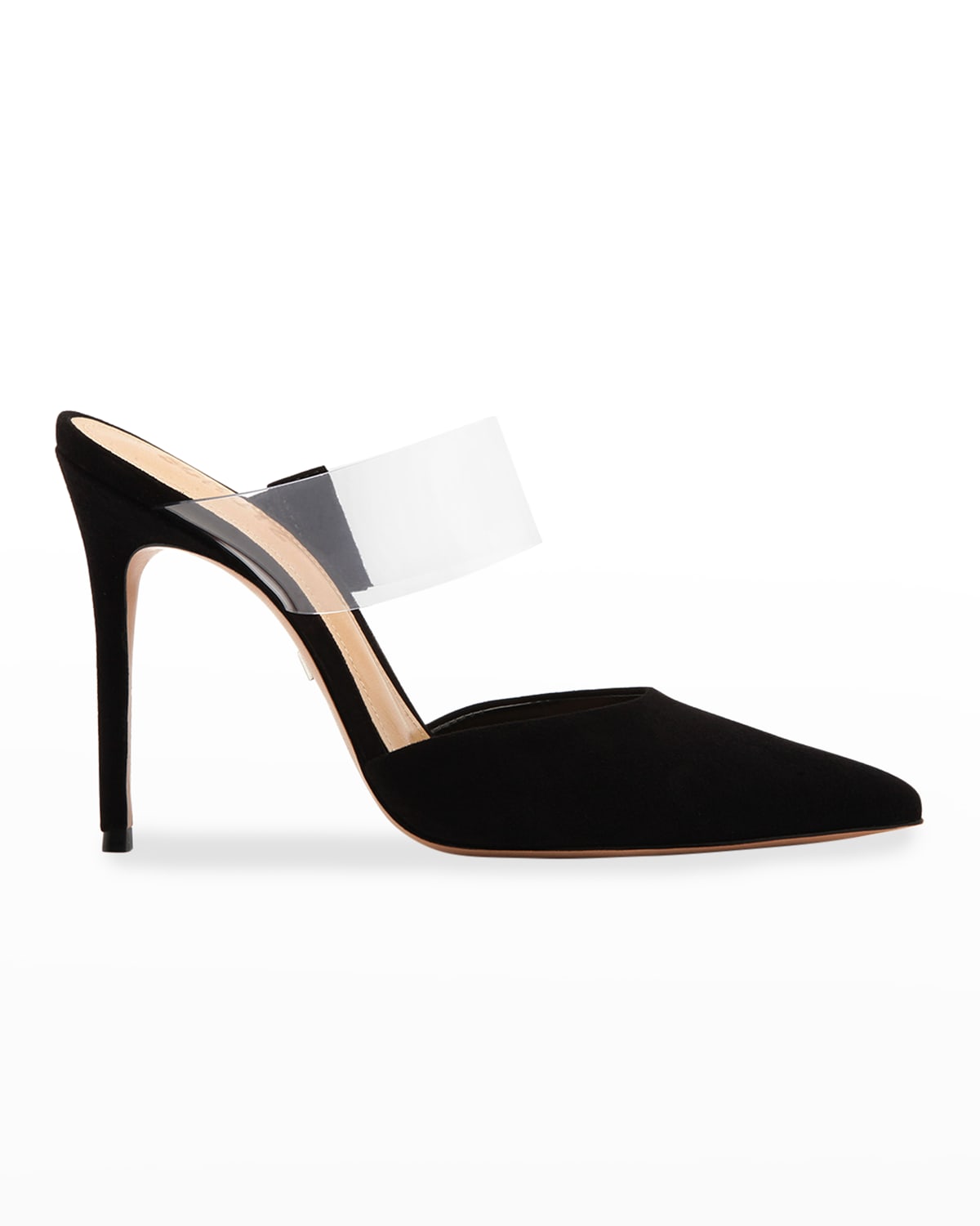 Schutz Sionne Clear Strap Pointed Toe Mule in Black Smart Closet