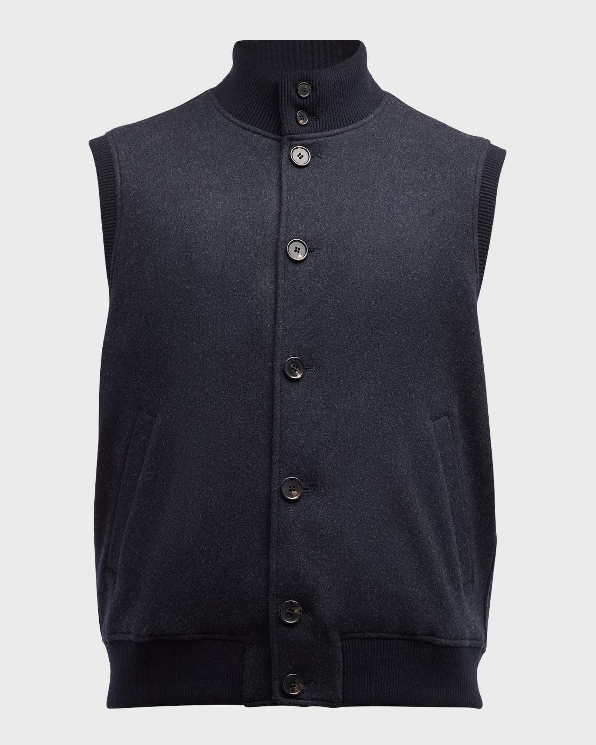 Loro Piana Men's Cashmere Button-up Vest In Blue Navy/grey Melange