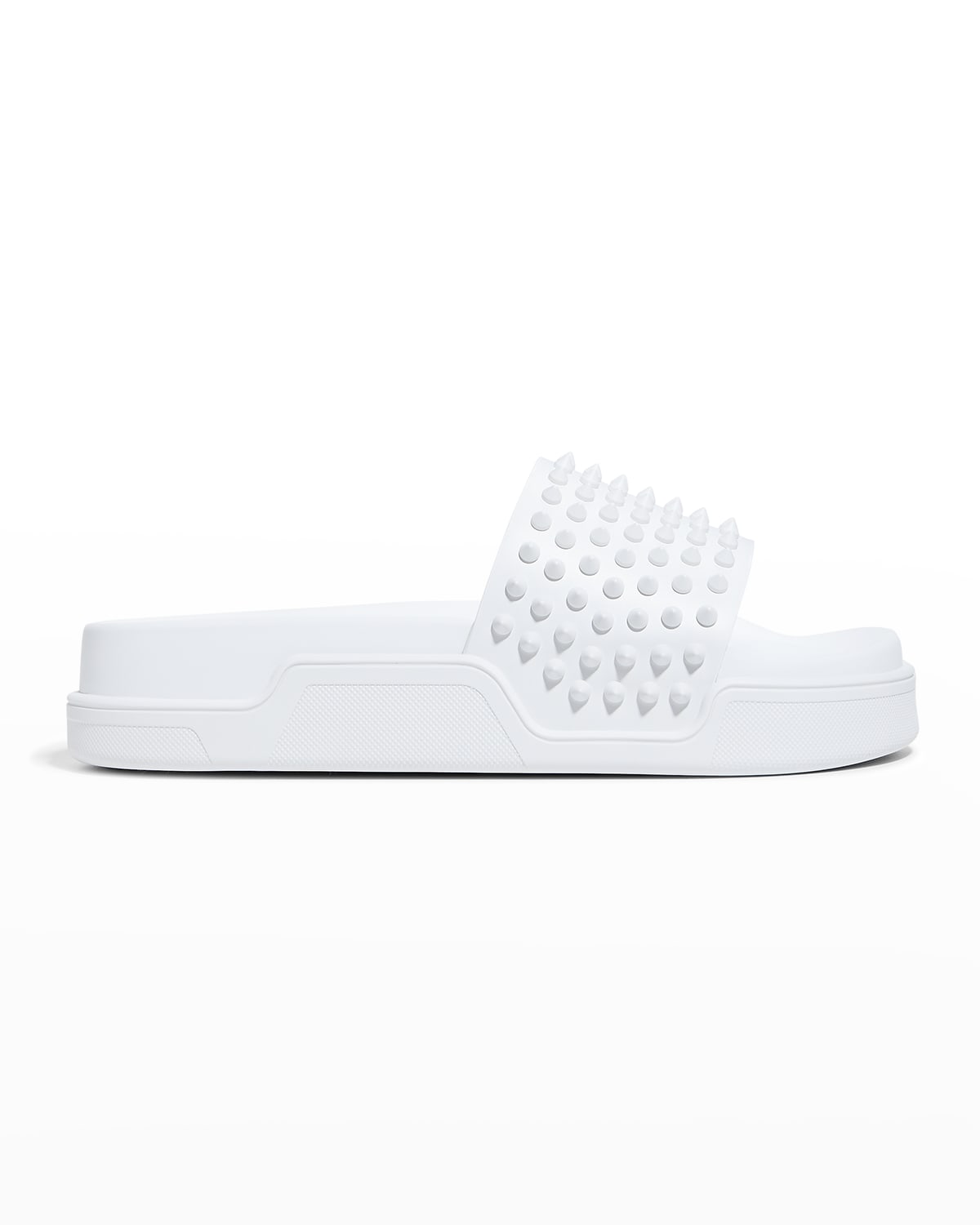 Shop Christian Louboutin Men's Pool Fun Spiked Leather Slide Sandals In White