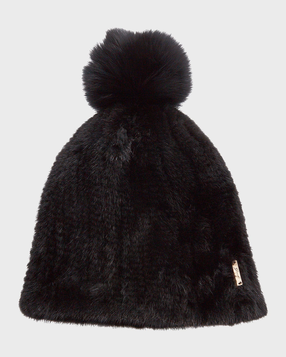 Gorski Knit Mink Fur Beanie Hat W/ Fox Fur Pompom In Multi