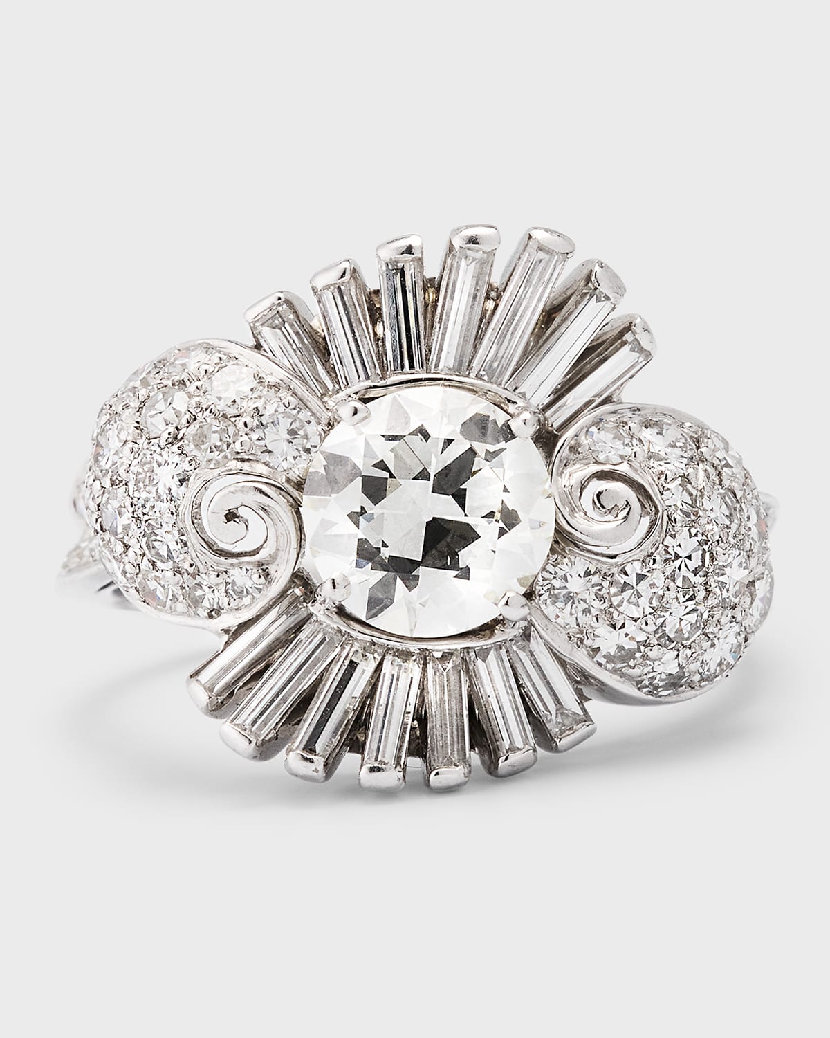 Estate Platinum Diamond Twist Princess Style Statement Ring, Size 7
