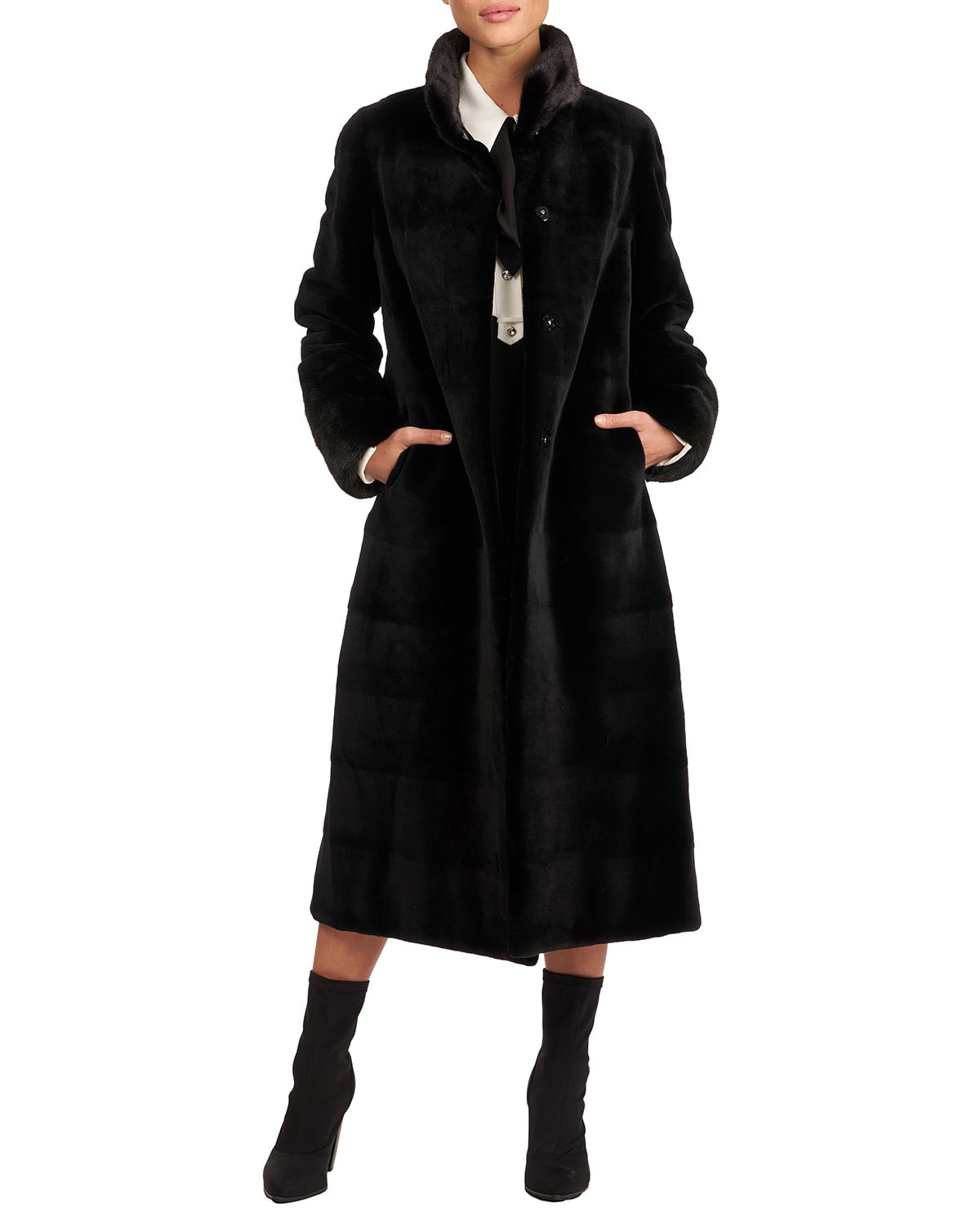 Gorski Reversible Sheared Mink Fur Horizontal Short Coat W/ Short Nap Mink Collar And Cuffs