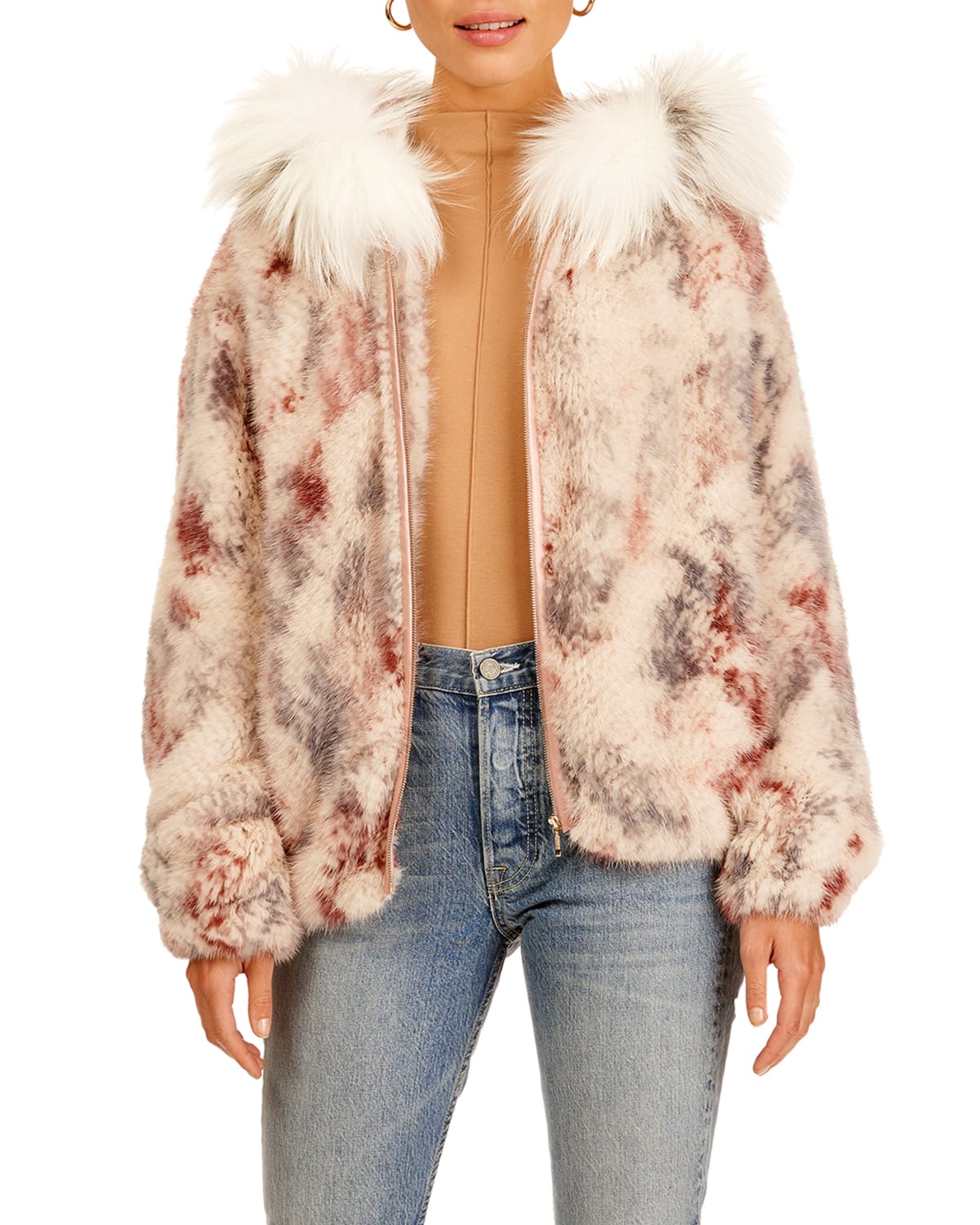 Gorski Mink Fur Zip-Front Jacket W/ Fox Trim