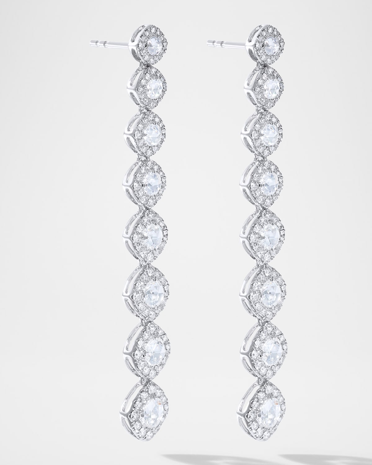 18K White Gold Linear Motif Diamond Drop Earrings