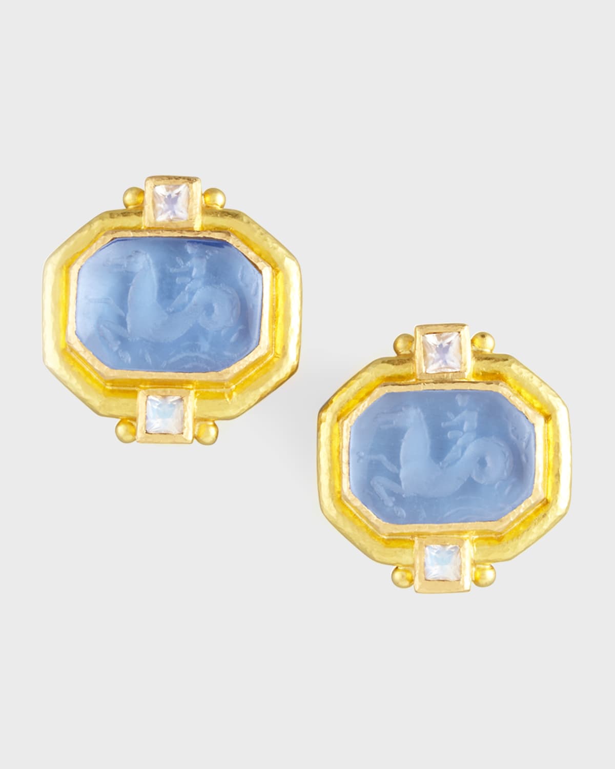 Elizabeth Locke Cherub & Sea Horse Intaglio Clip/Post Earrings, Cerulean
