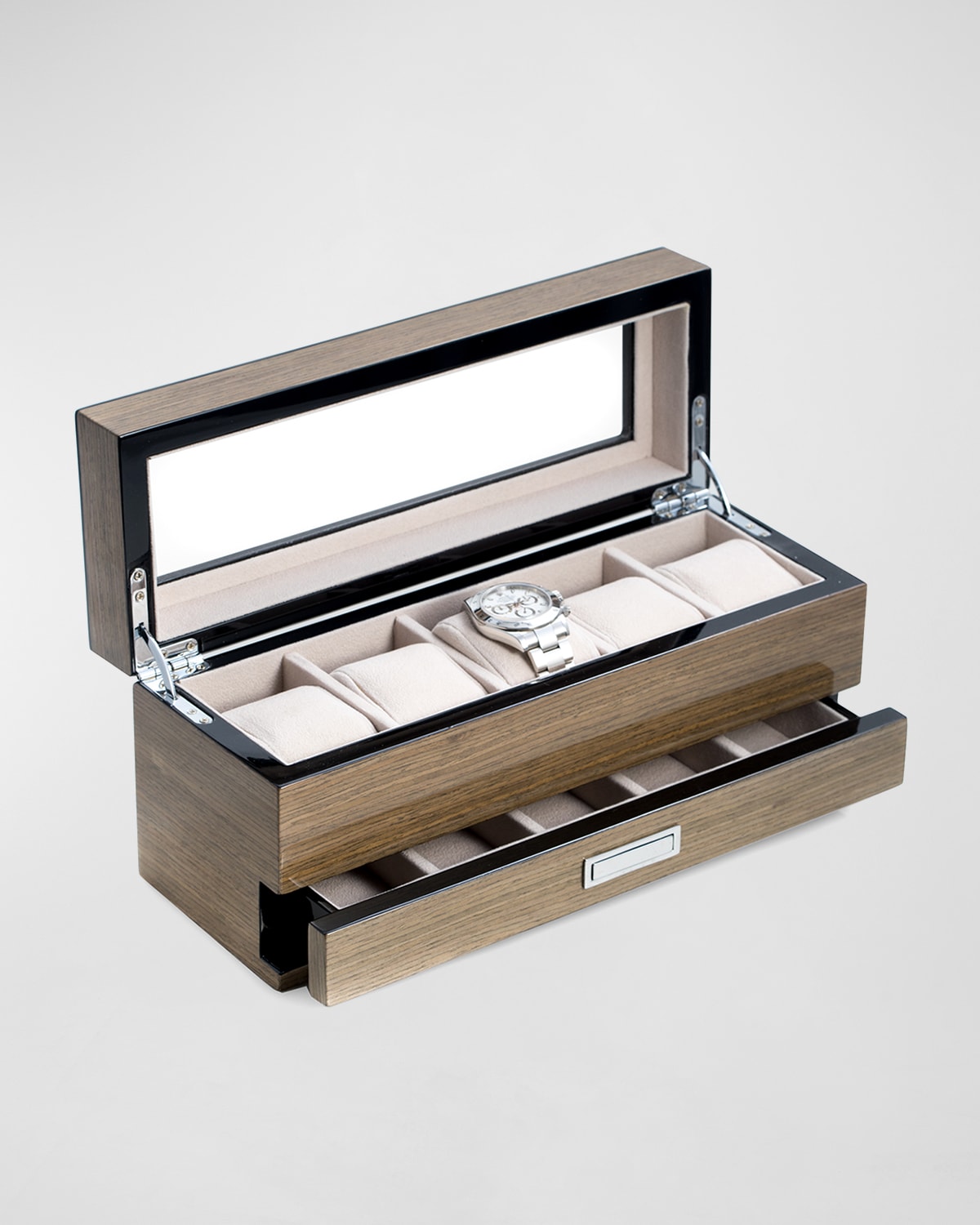 Bey-berk Men's Personalized Wooden Watch %26 Accessory Storage Case In Silver Walnut