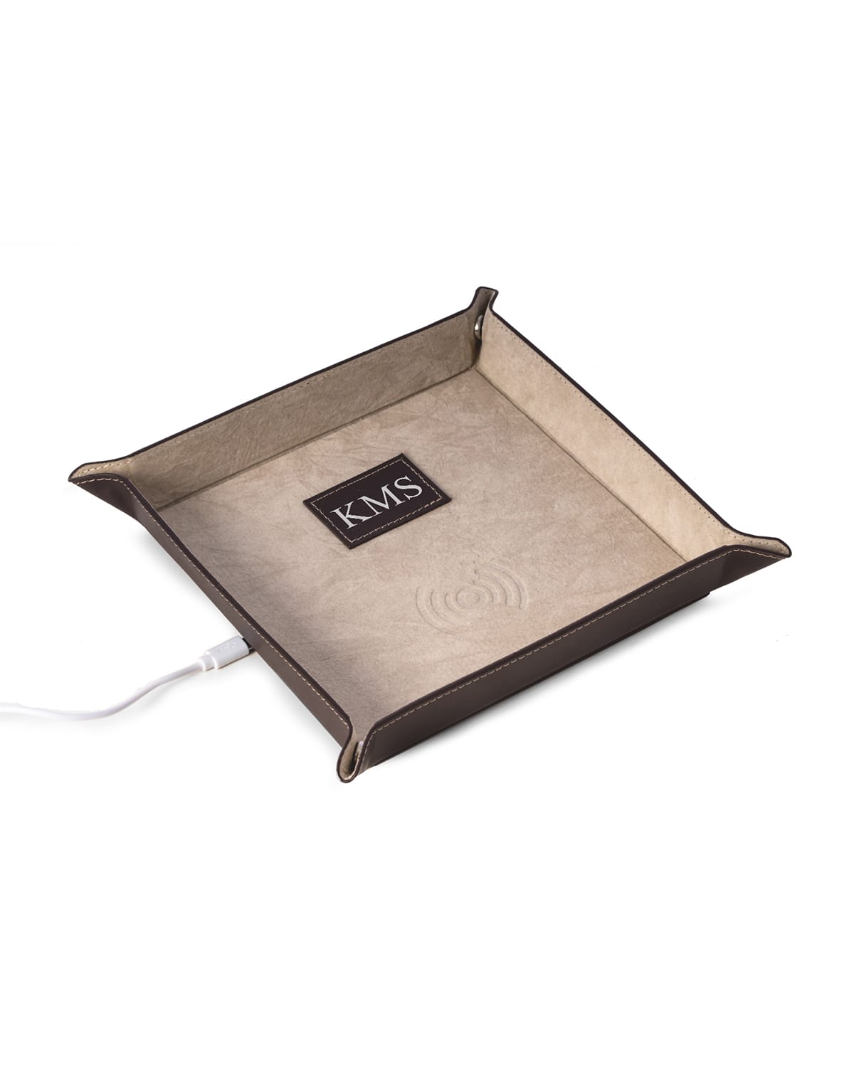 Shop Bey-berk Men's Personalized Leather/velour Charge Station In Brown