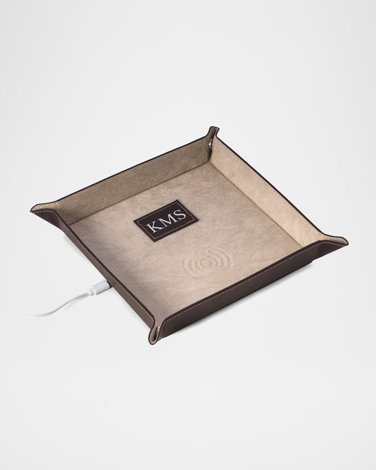 Bey-berk Men's Personalized Leather/velour Charge Station In Brown