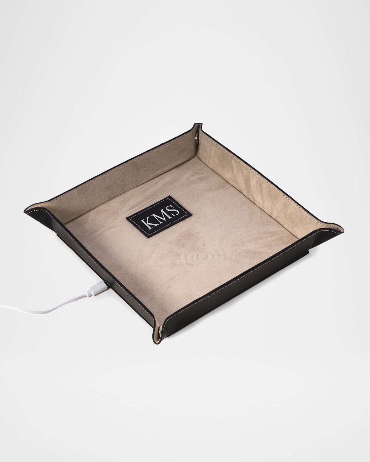 Bey-berk Men's Personalized Leather/velour Charge Station In Black