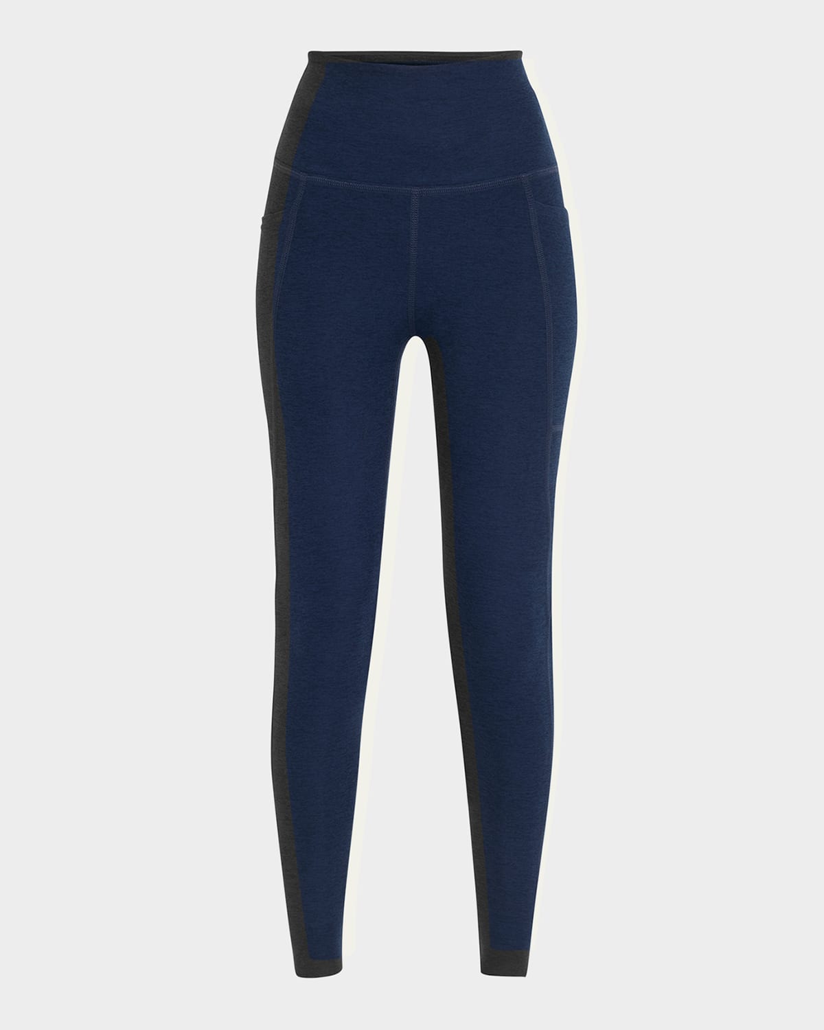 Shop Beyond Yoga Out Of Pocket Space Dye High-waist Mid Leggings In Nocturnal Navy