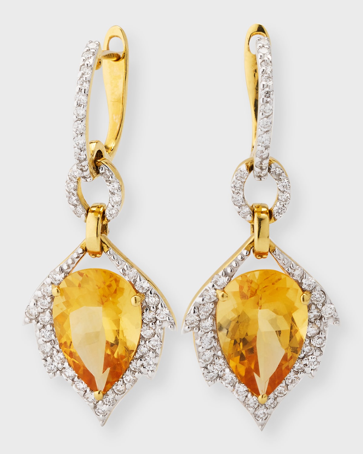 18K Yellow Gold Citrine and Diamond Drop Earrings