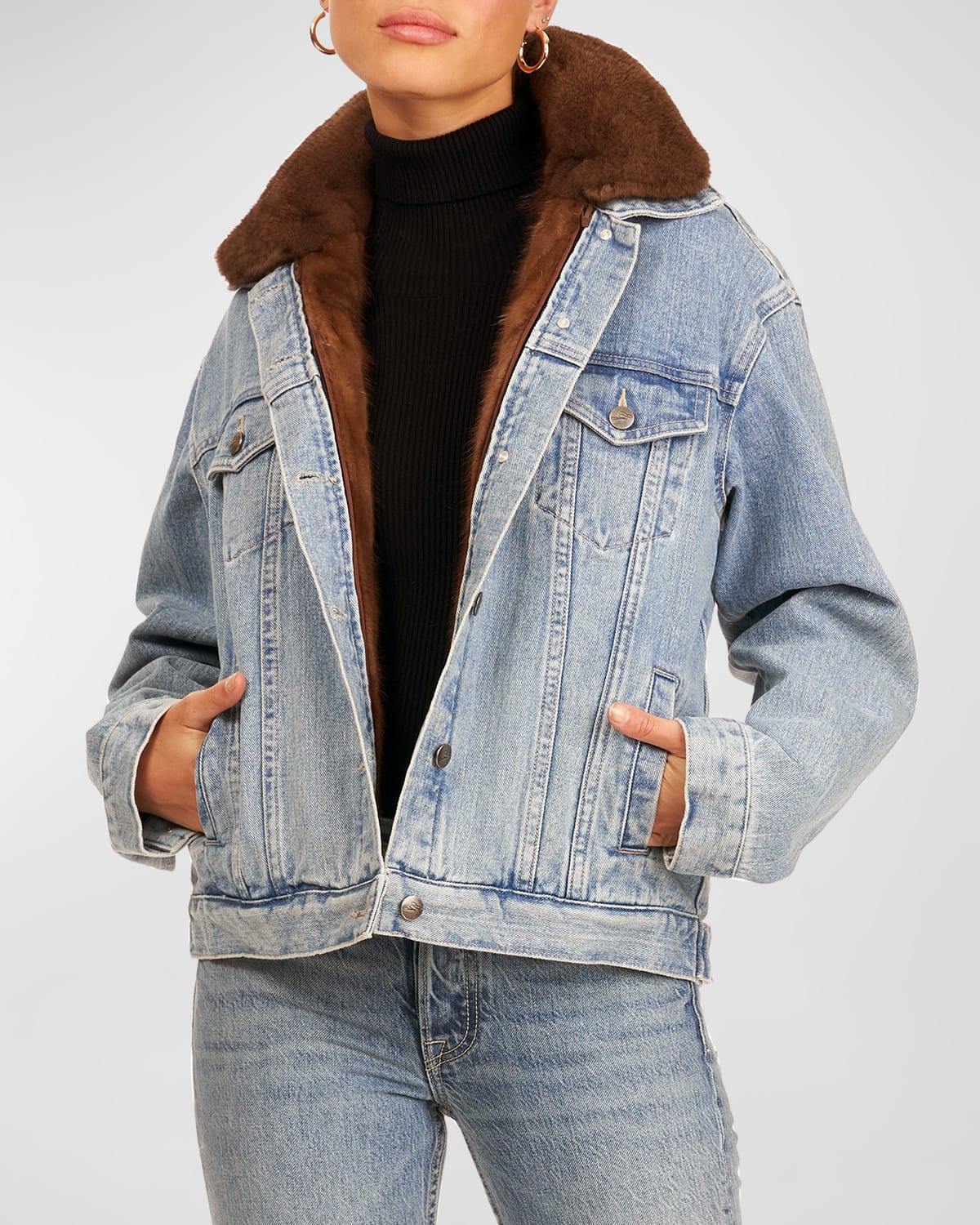 Gorski Denim Jacket W/ Mink Fur And Detachable Vest In Blue/brown