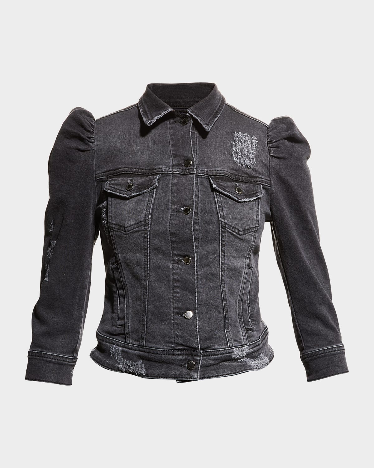 Retroféte Ada Puff-sleeve Denim Jacket In Faded Black