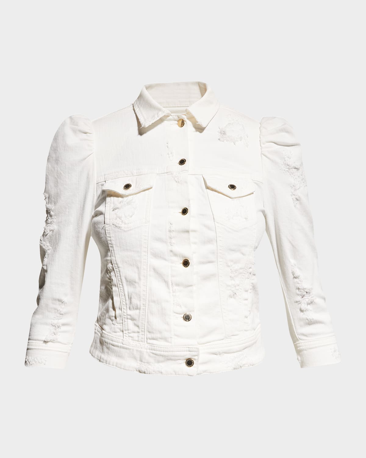 Retroféte Ada Puff-sleeve Denim Jacket In White