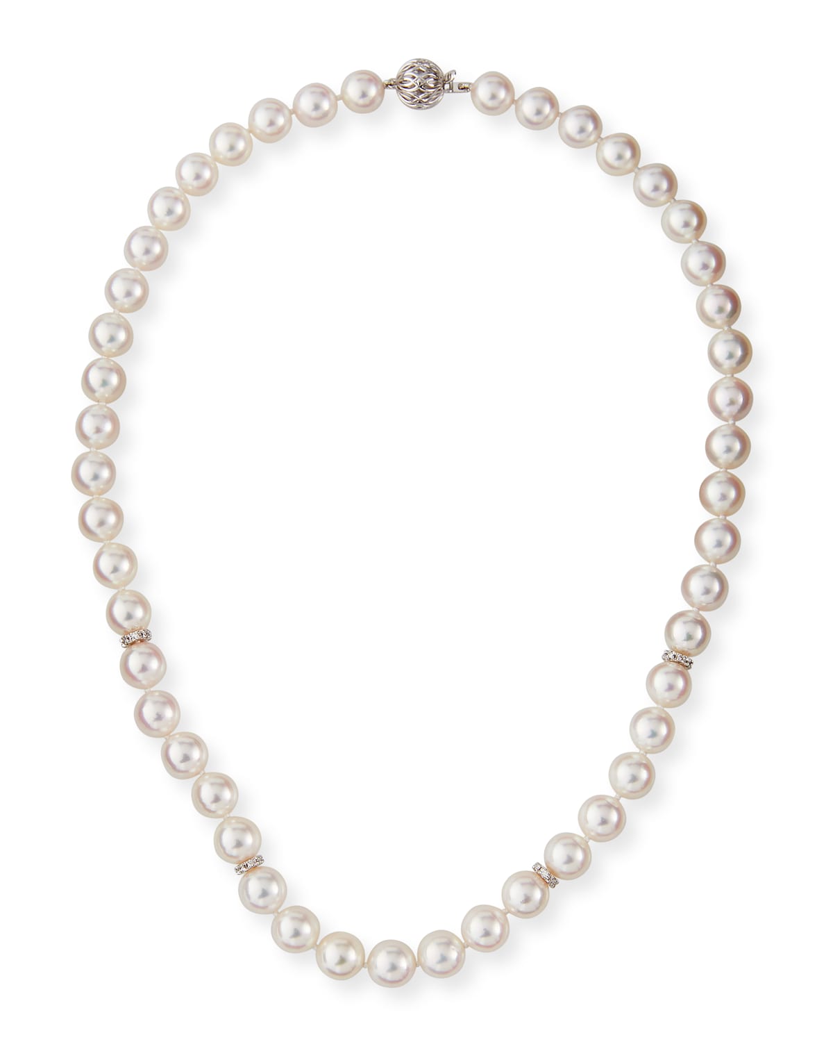 Belpearl 18k White Gold Akoya Pearl-Strand Necklace w/ Diamonds