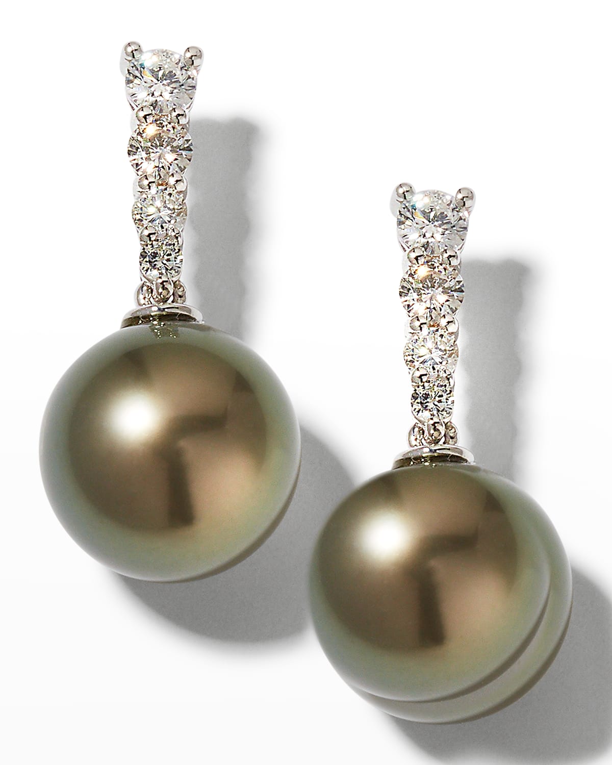 Belpearl 18k White Gold Graduated Diamond Pearl-Drop Earrings