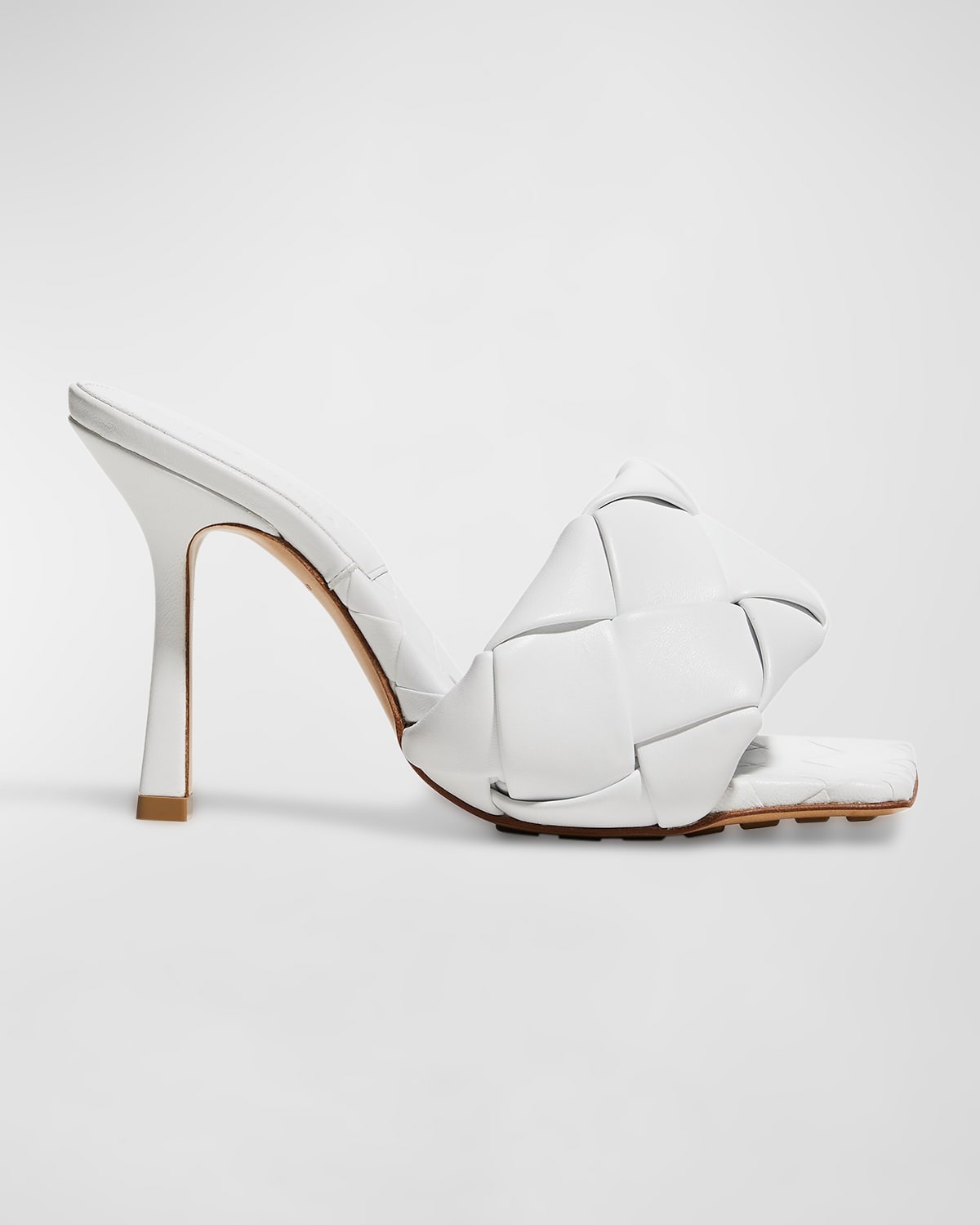 Bottega Veneta 90mm Lido Woven Leather Slide Sandals In Optic White