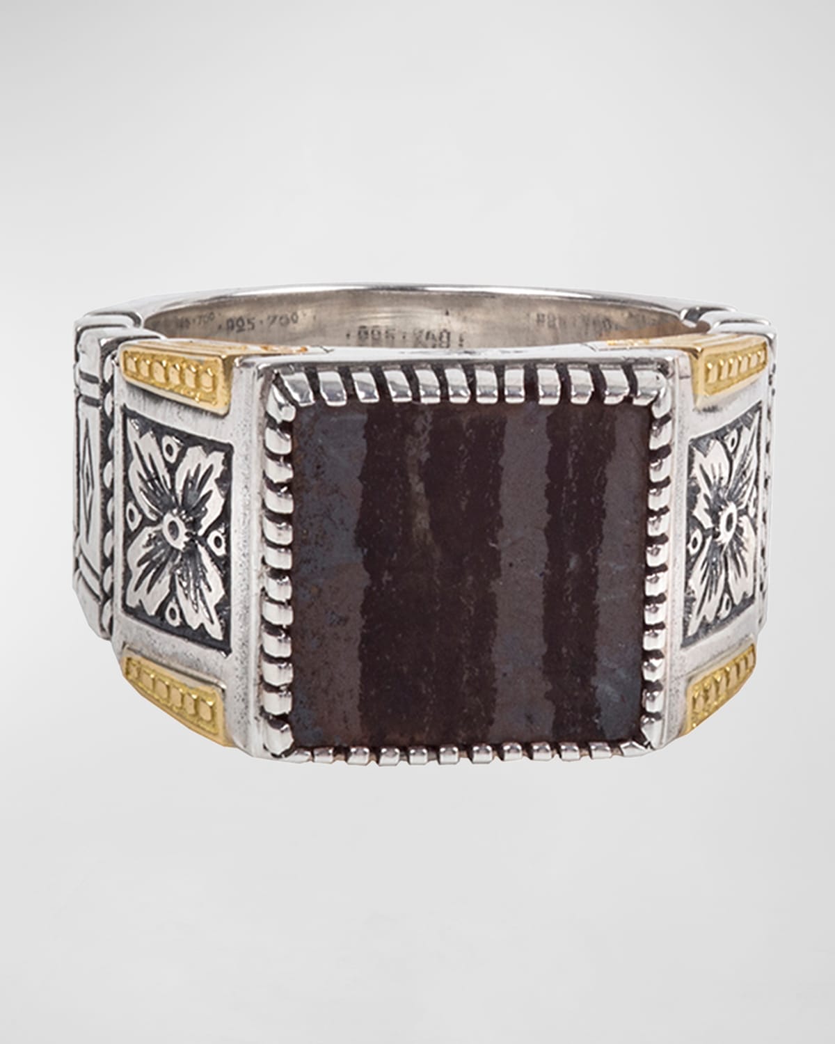 18K Gold/Silver Square Ferrite Ring, Size 10