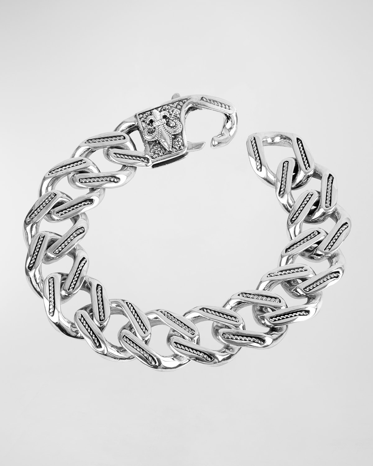 Men's Carved Silver Chain Link Bracelet