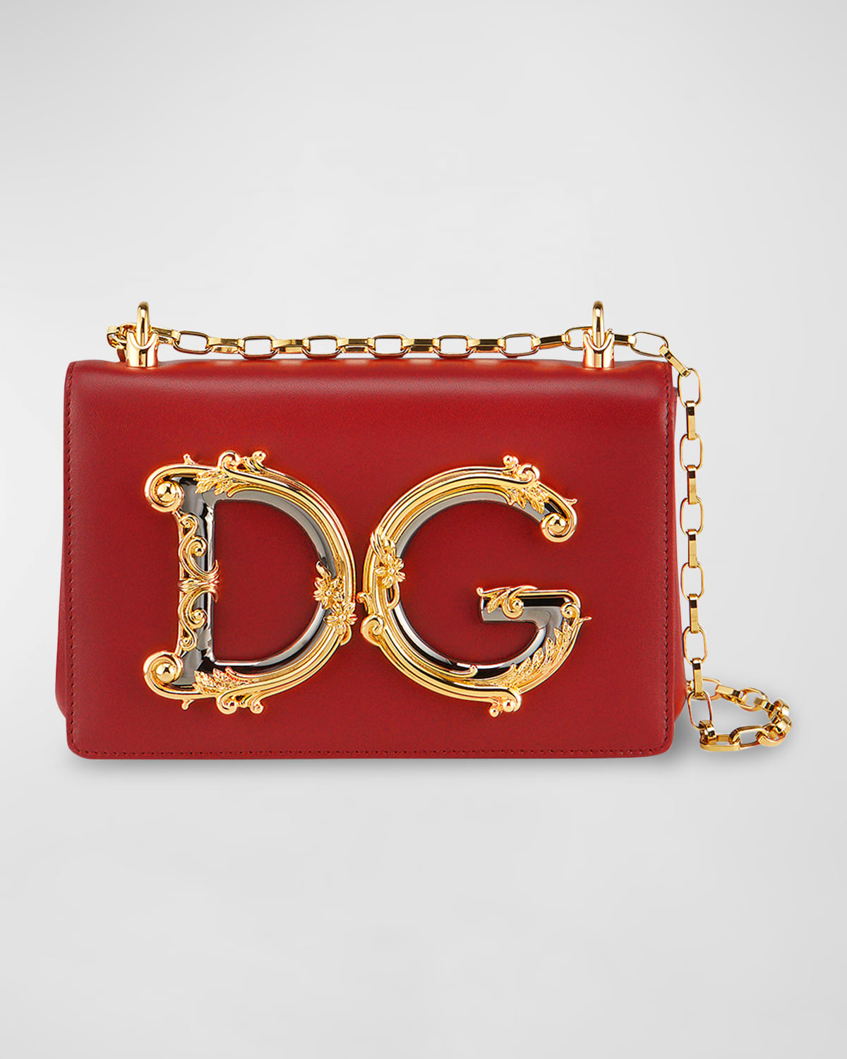 Dolce & Gabbana Baroque Small Leather Crossbody Bag In Red