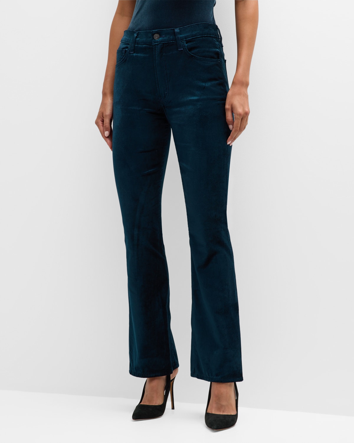 Agolde Nico High-rise Velvet Boot-cut Jeans In Teal