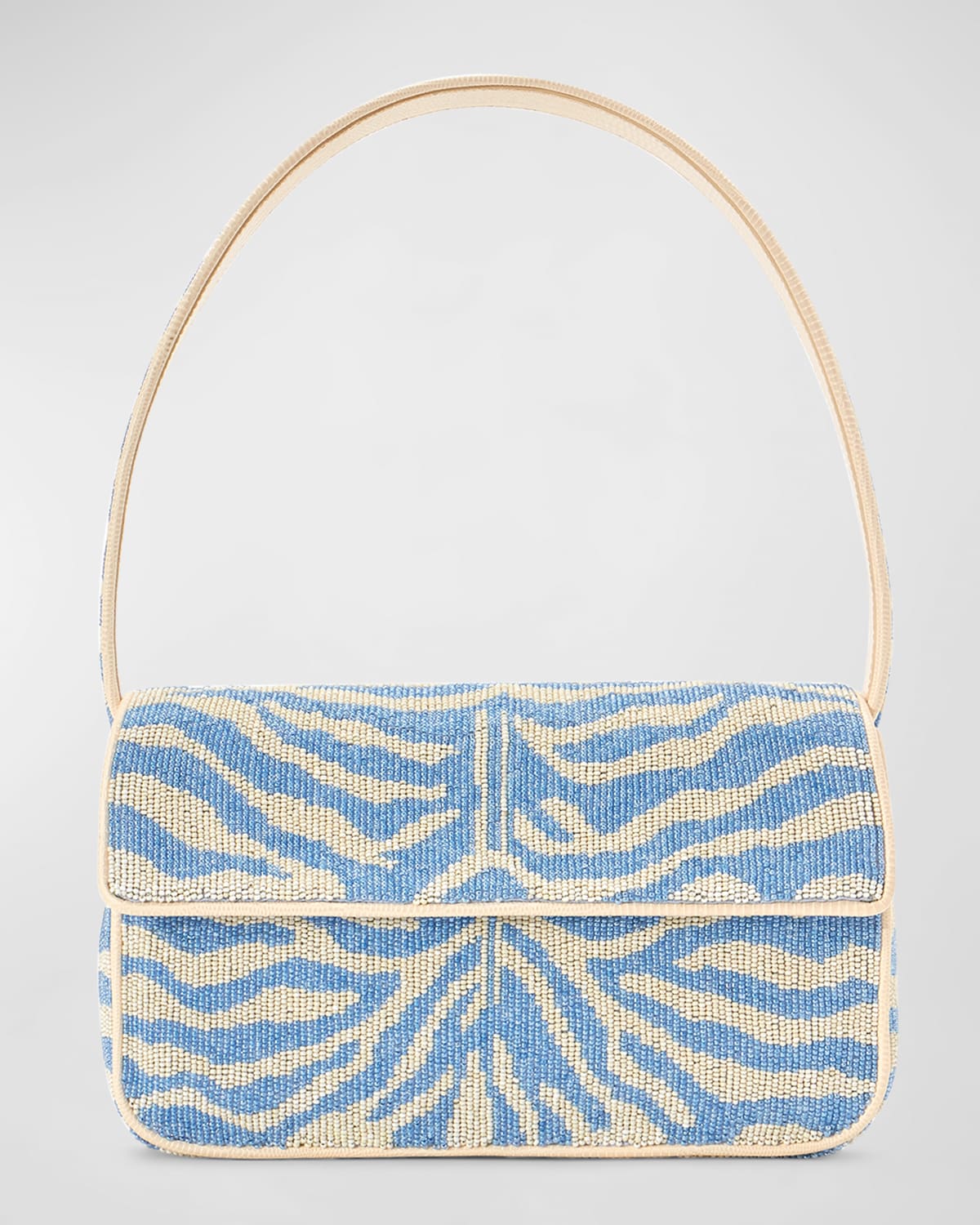 Staud Tommy Two-tone Beaded Shoulder Bag In Blue/white