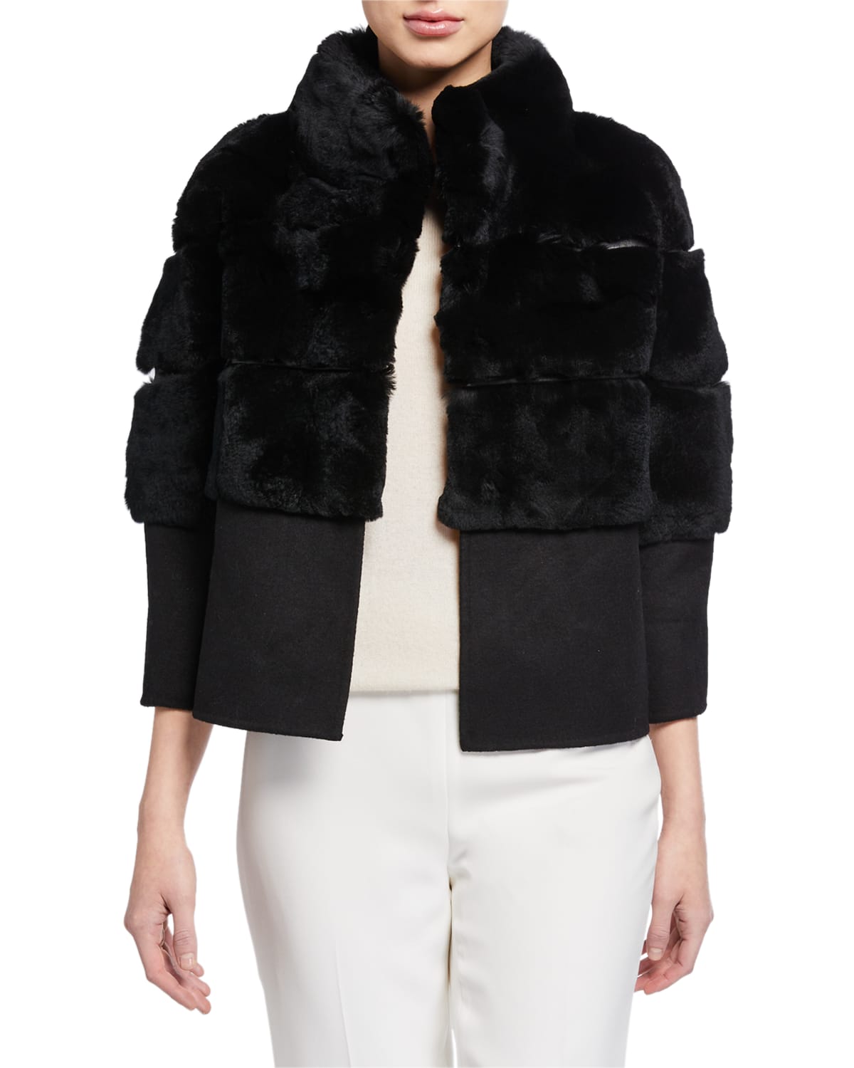 Kelli Kouri Sheared Rabbit Fur & Wool Short Jacket