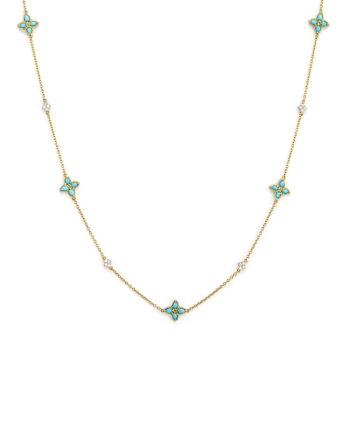 Jude Frances Moroccan Pear Flower Station Necklace W/ Turquoise & Diamonds