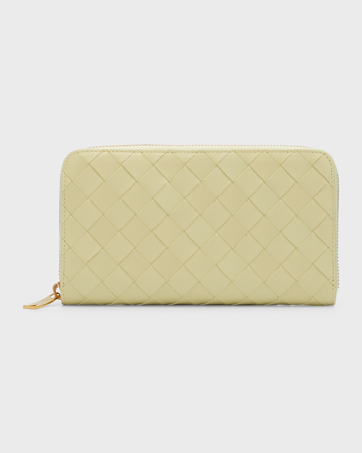 Bottega Veneta Zip Around Napa Intrecciato Wallet In Ice Cream-gold