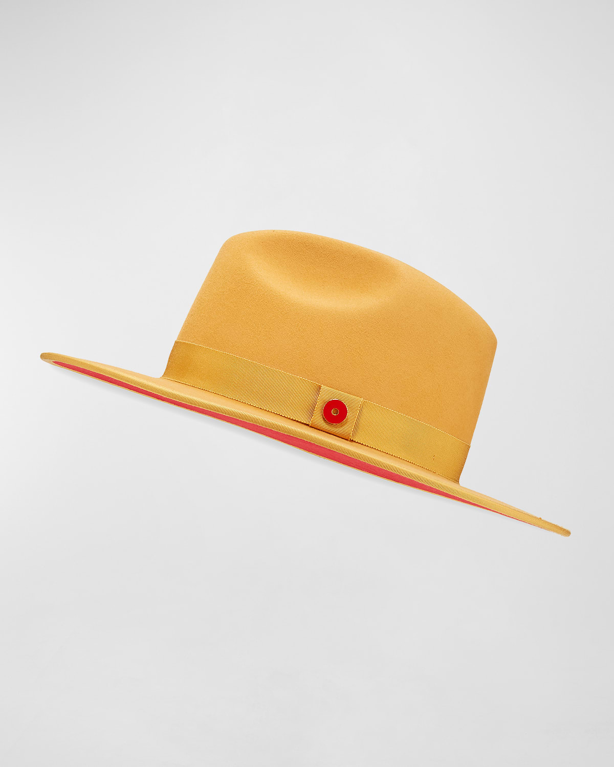 Keith James Queen Red-Brim Wool Fedora Hat, Canary Yellow