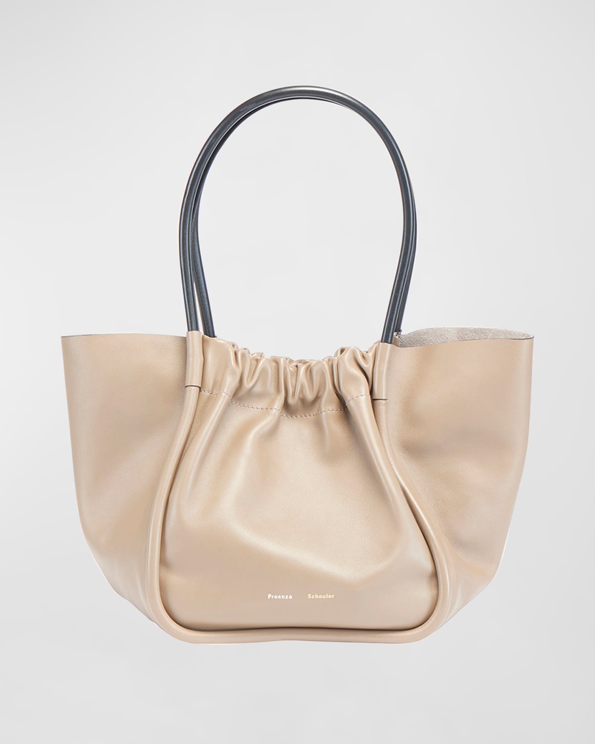 Large Ruched Smooth Leather Tote Bag