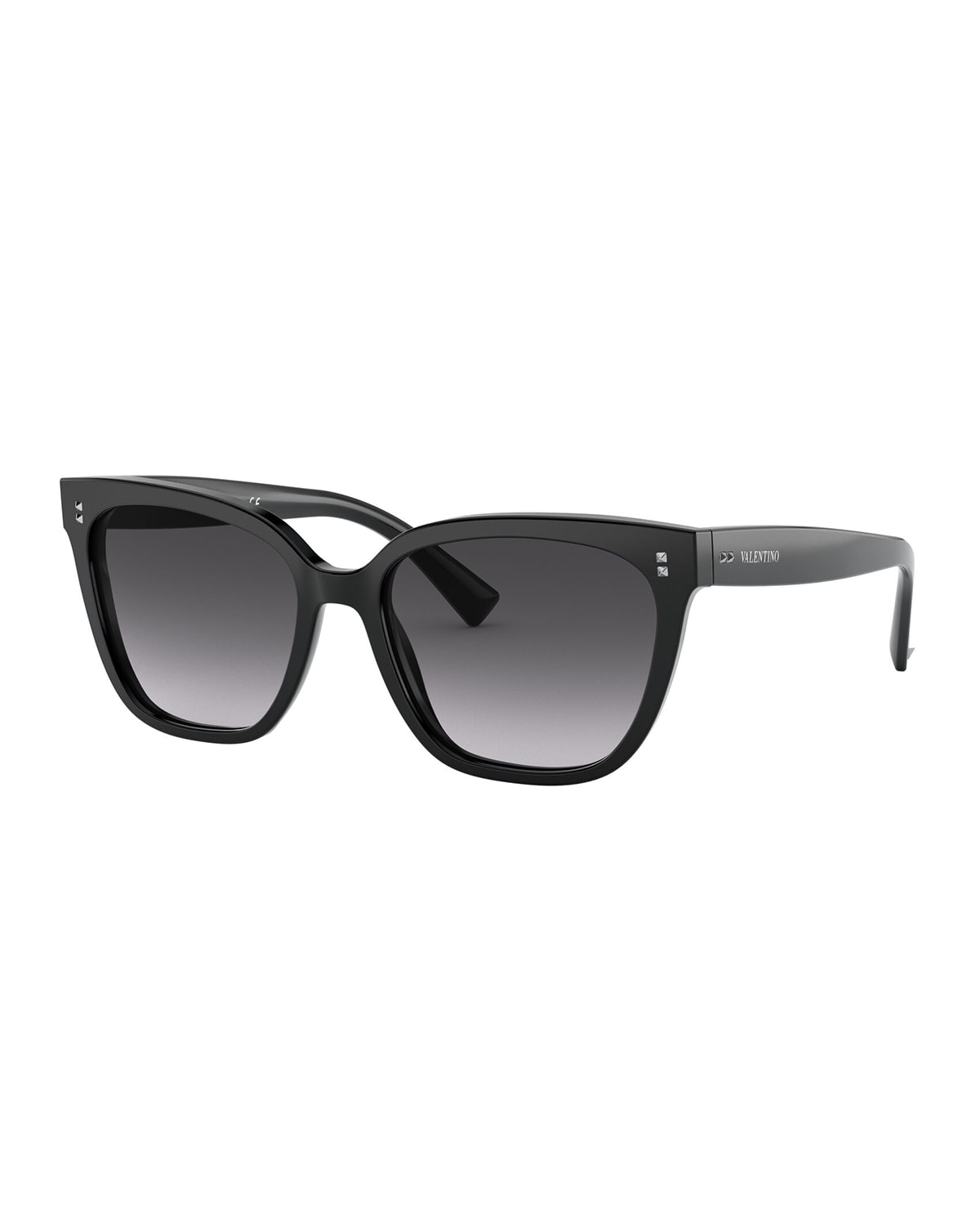 Valentino Garavani Square Acetate Sunglasses w/ Mini Rockstud Trim