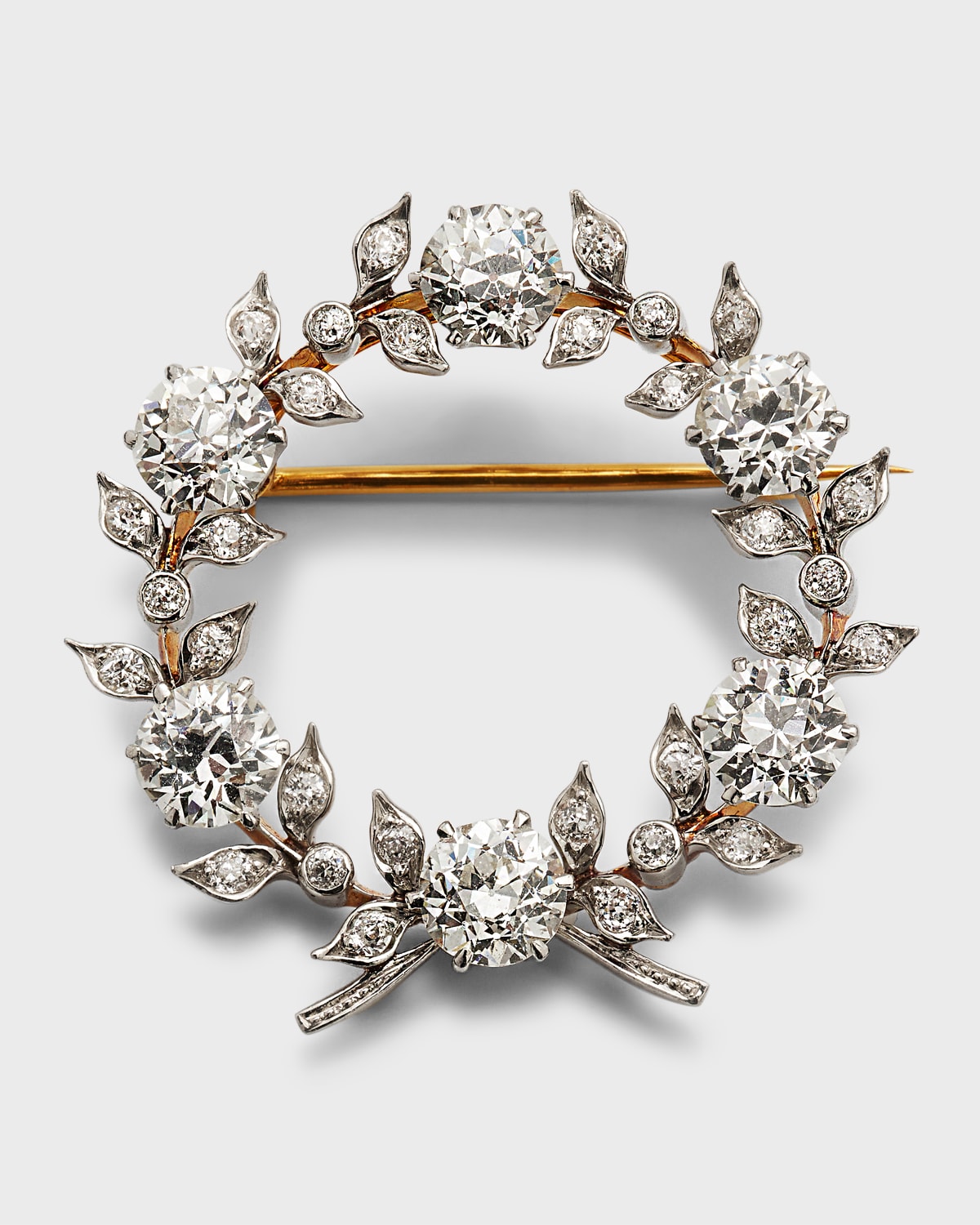 Estate Platinum and 18K Yellow Gold Diamond Bow Pin