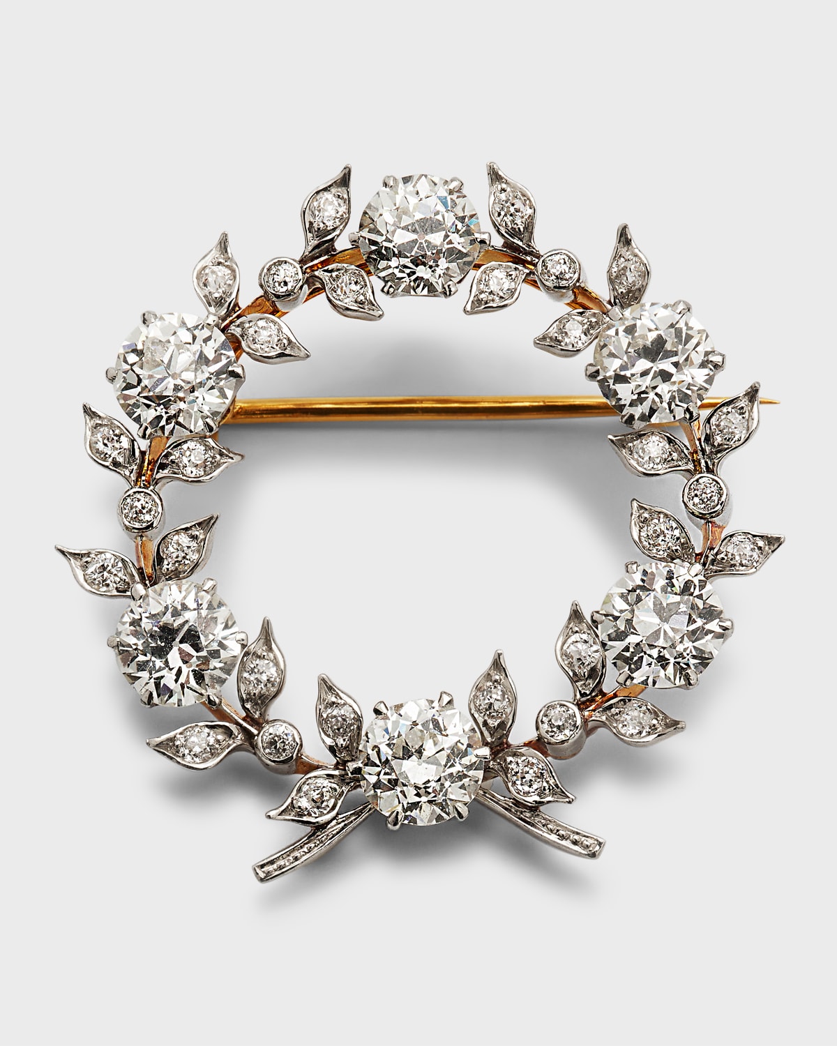 Estate Platinum and 18K Yellow Gold Diamond Bow Pin