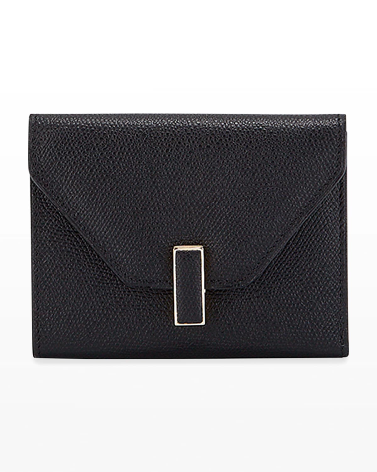 Valextra Iside Leather Flap Wallet In Black