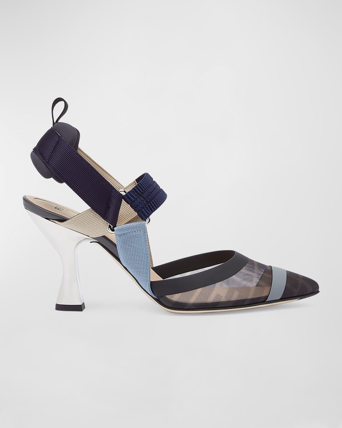 Fendi Colibri 85mm Ff Mesh Slingback High-heel Pumps In F1mxr Gri Ne Gr D