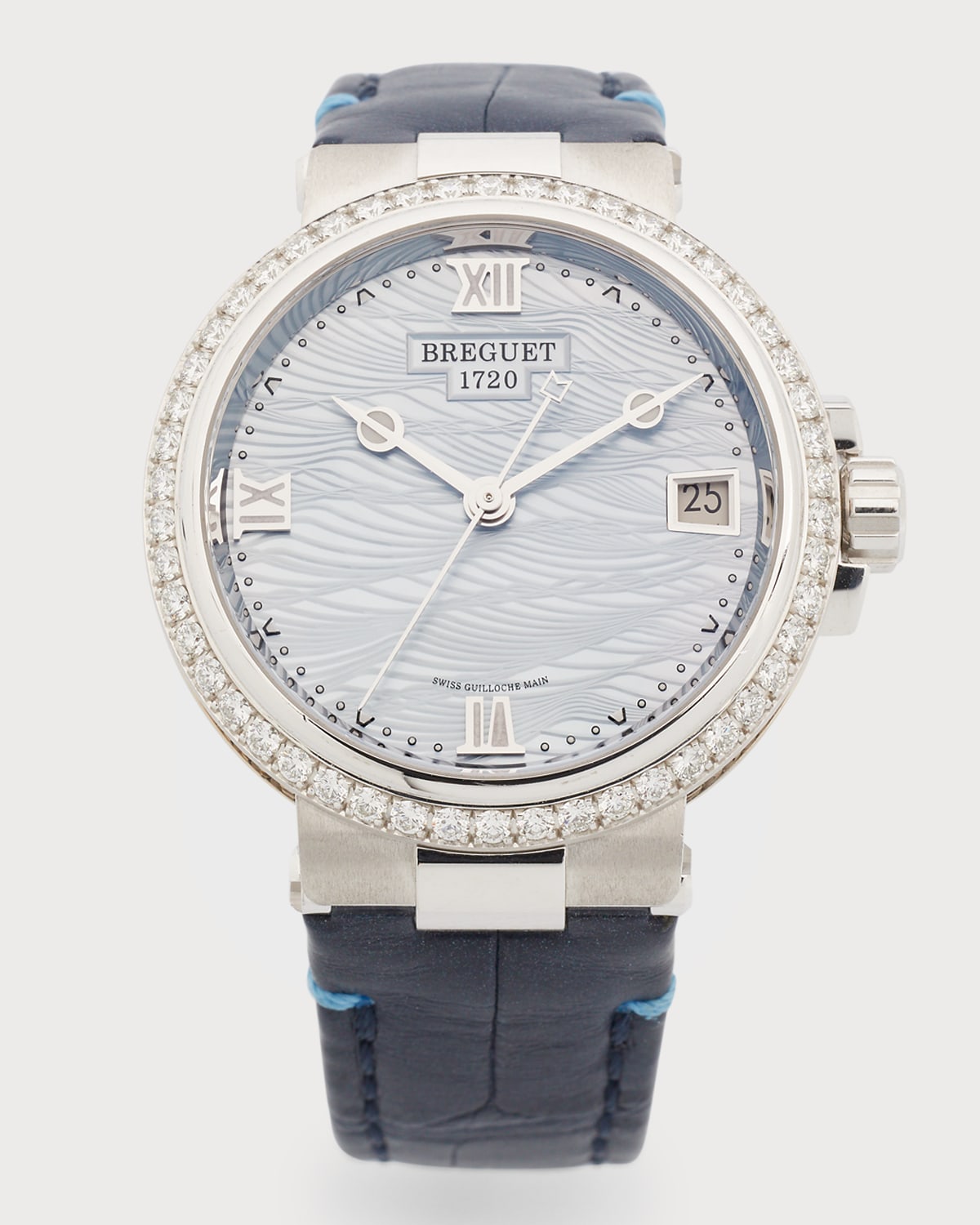 Breguet La Marine 33.8mm 18k White Gold Mother-of-Pearl Watch w/ Diamonds