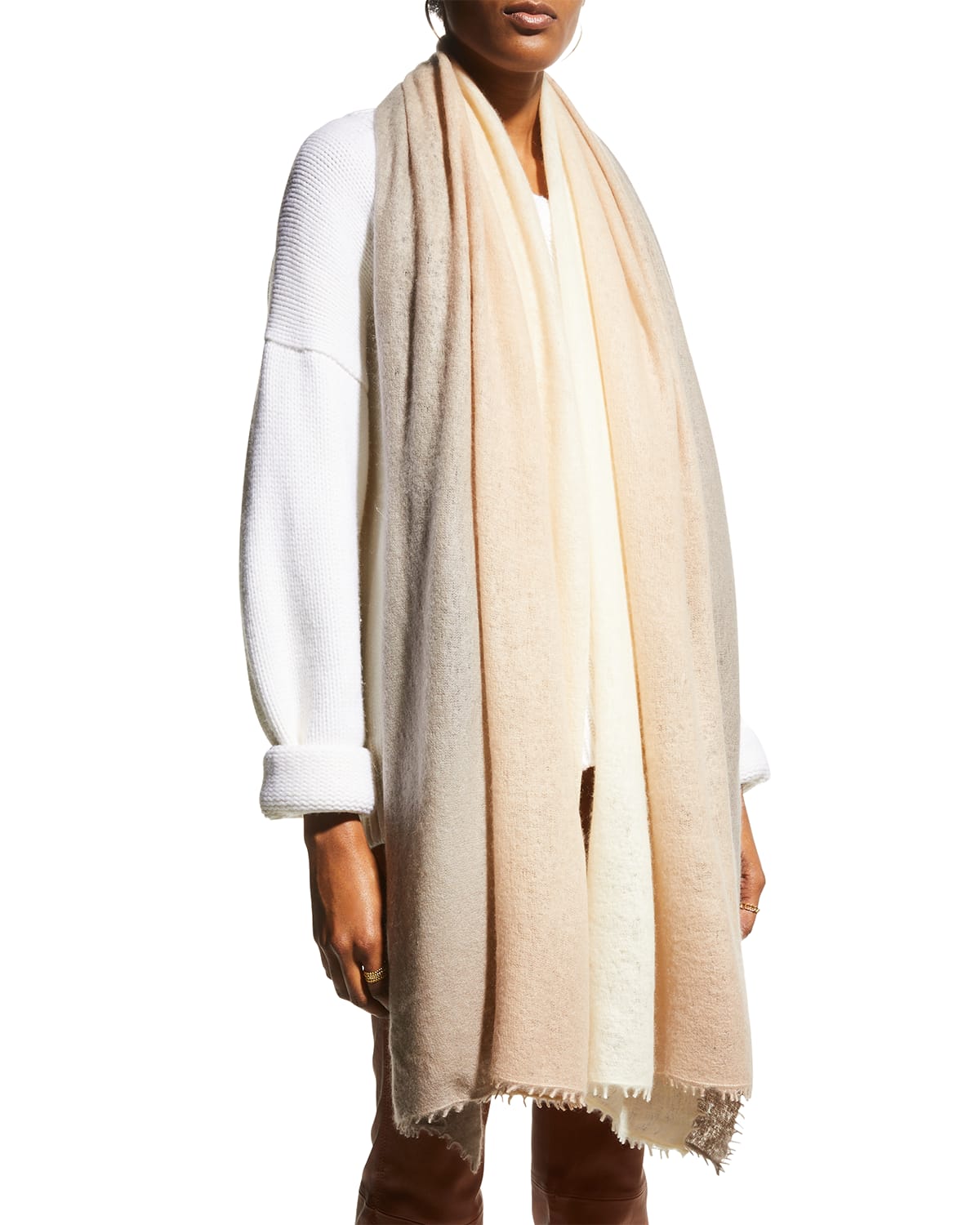 Bajra Ombre Fringe Cashmere Wrap Scarf In Gray Pattern