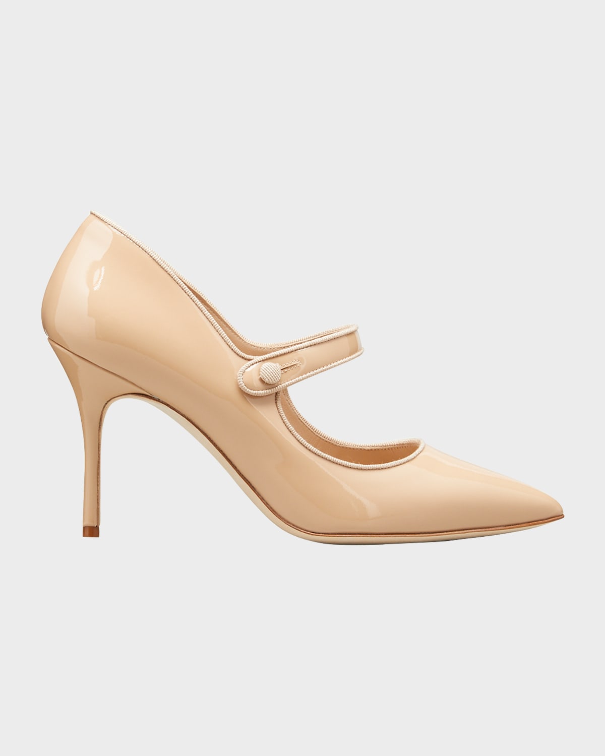 Manolo Blahnik Patent Leather Mary Jane Pumps In Nude