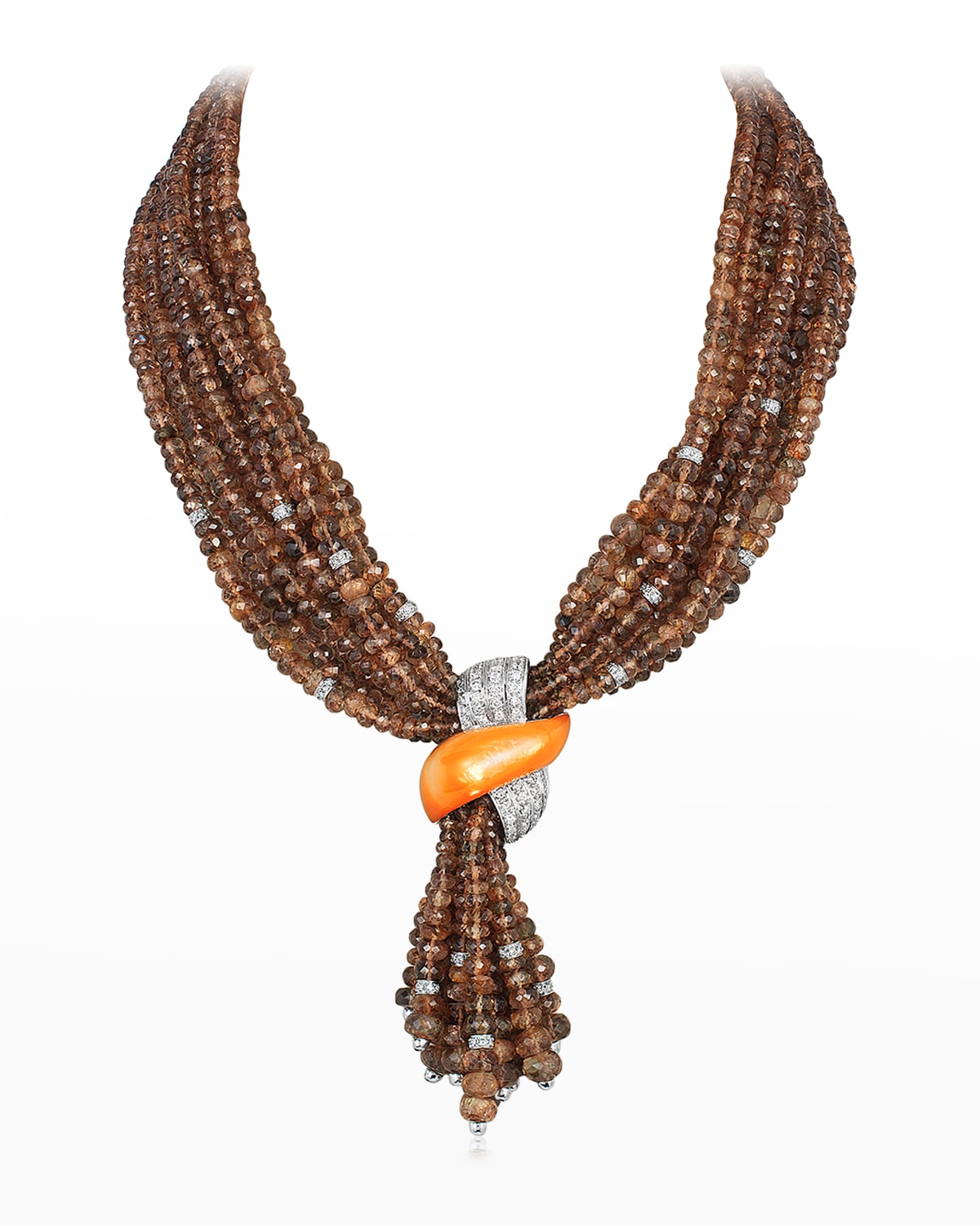 Andreoli White Gold Androsite, Orange Mother-of-pearl And Diamond Necklace