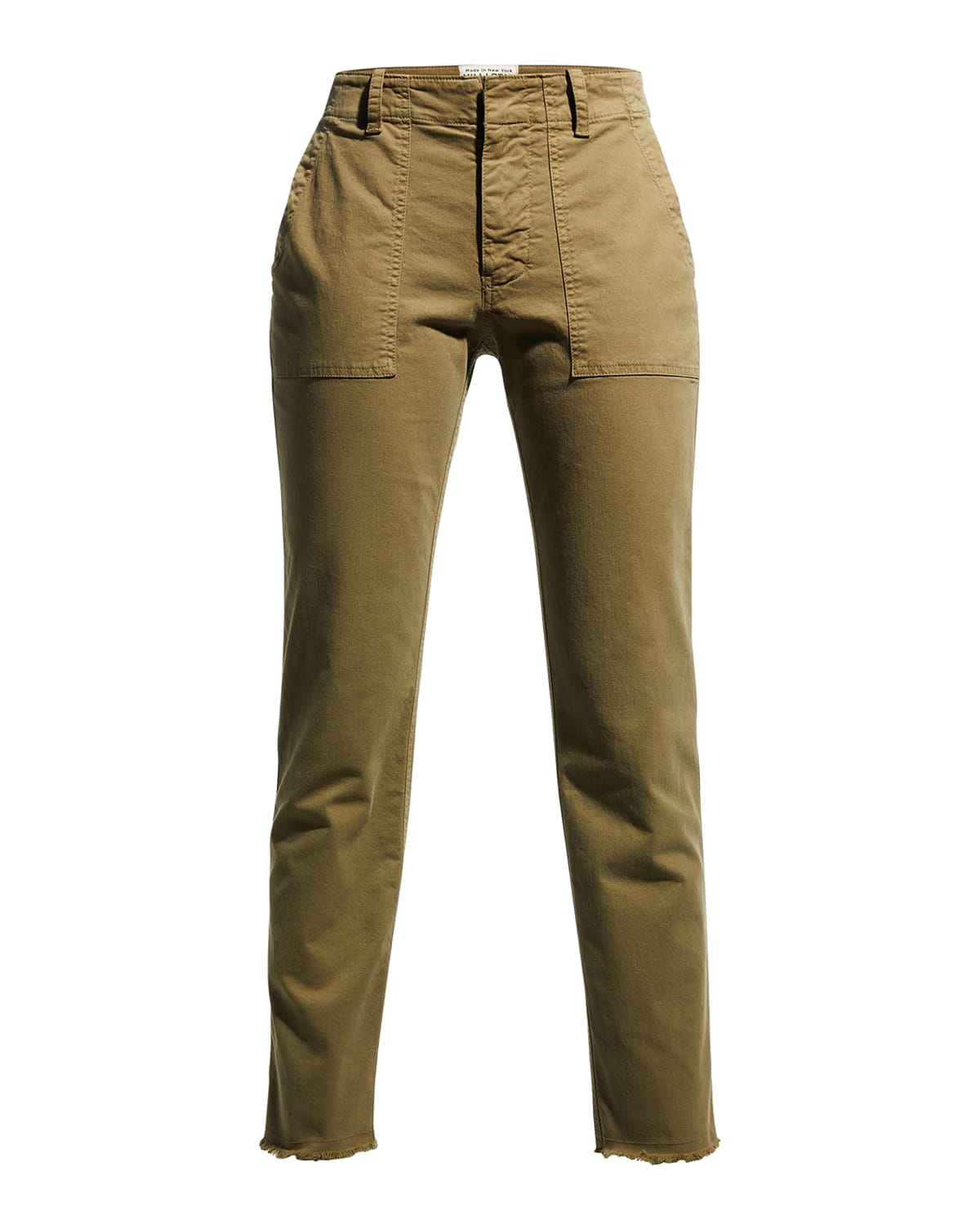 Nili Lotan Jenna Cropped Raw-edge Pants In Uniform Green