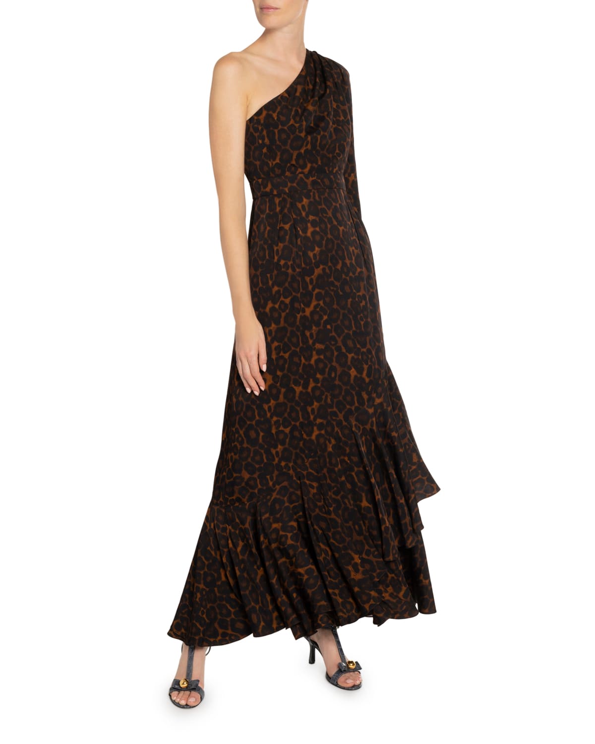 Dorianna One-Shoulder Leopard-Print Gown